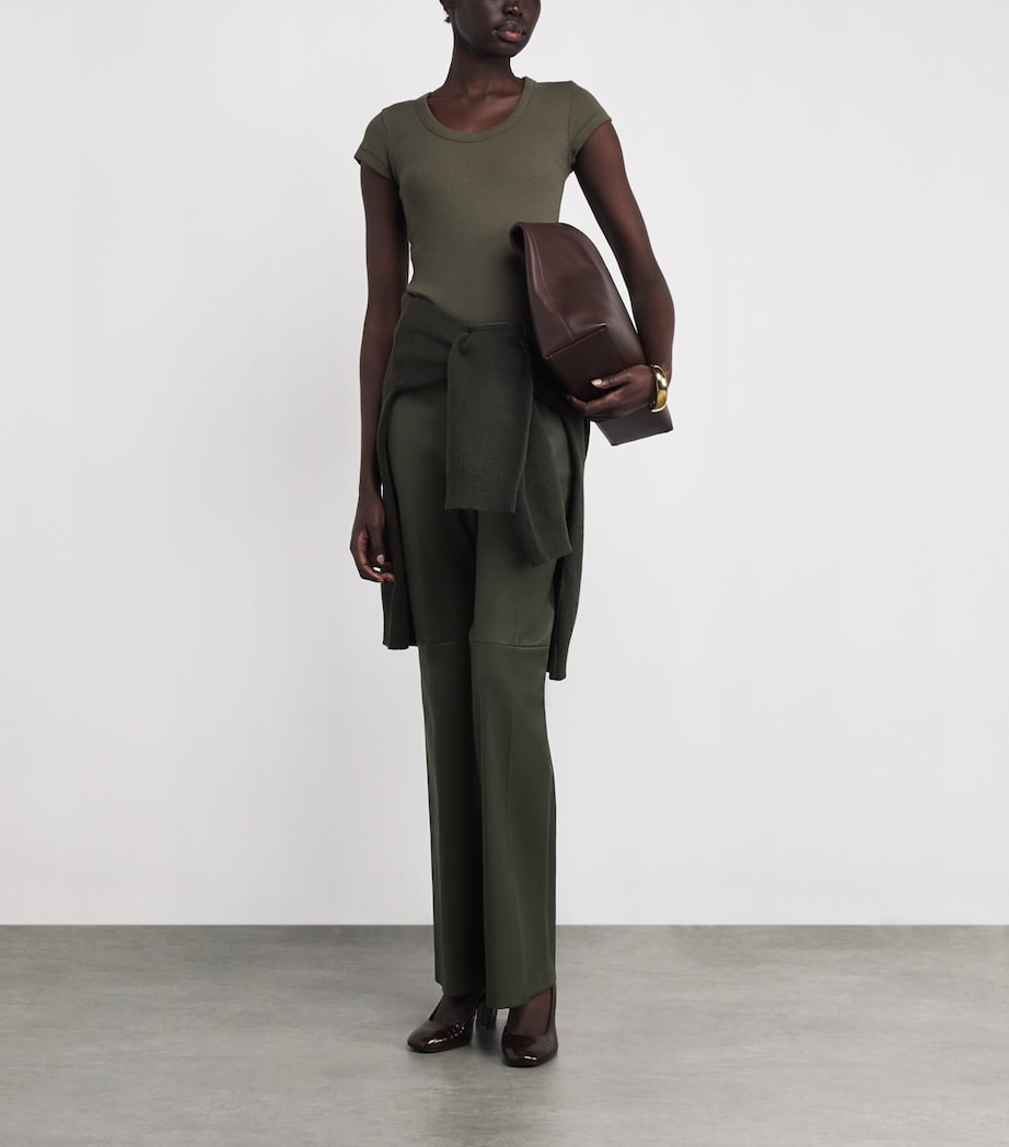 Joseph Womens Tafira Flared Leather Trousers Palm Leaf Image 2
