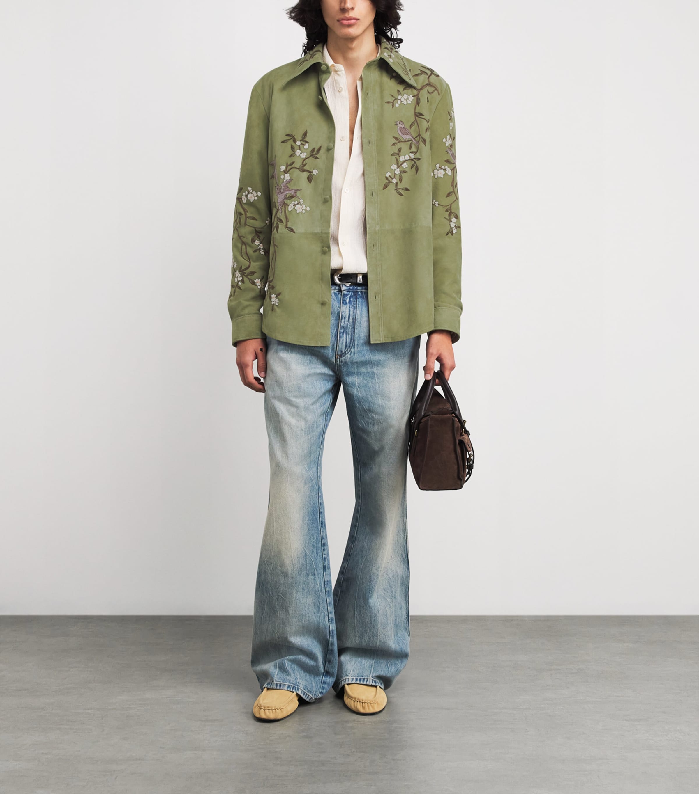 Suede Embroidered Shirt GREEN TEA Image 2