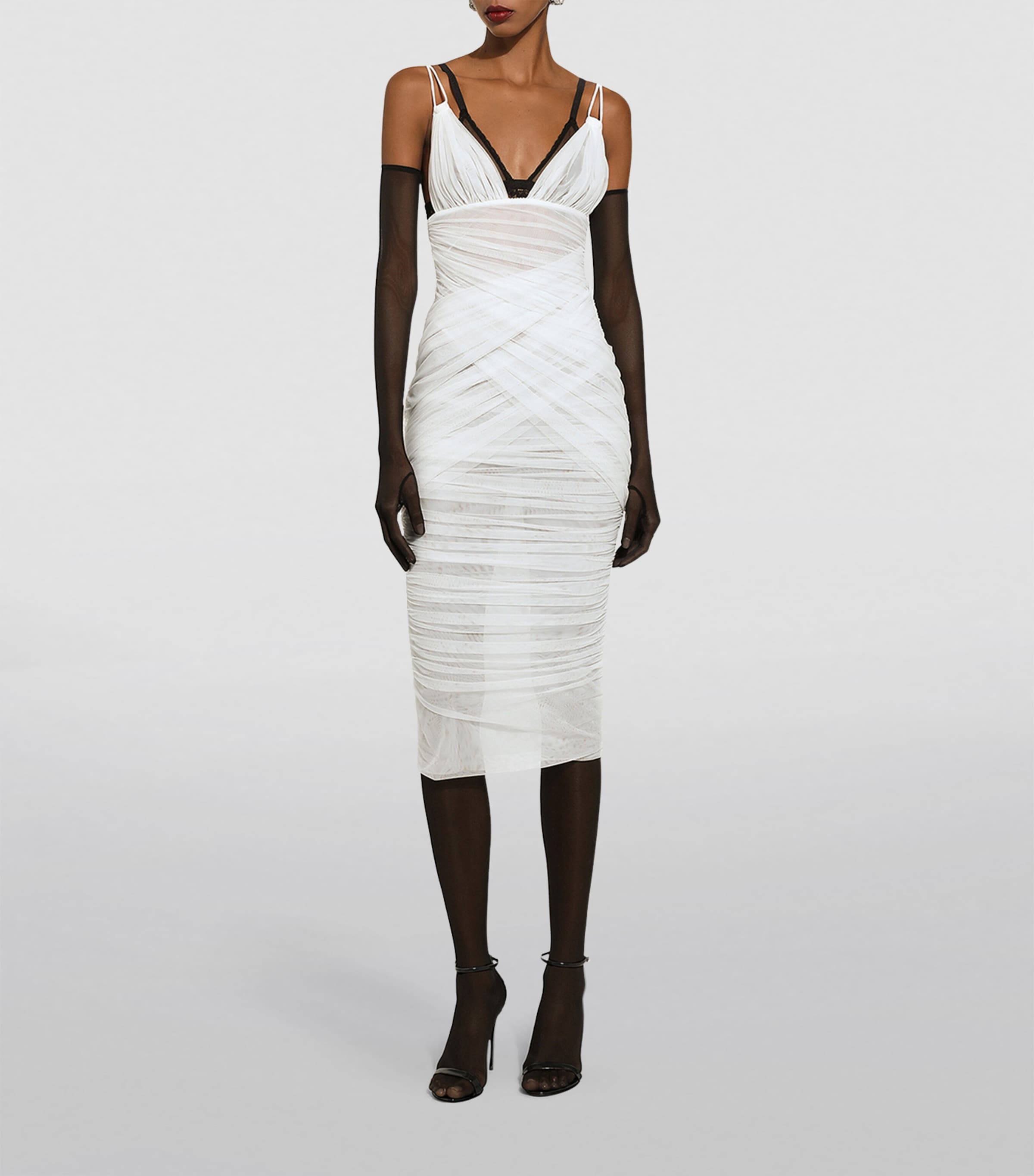 Dolce&Gabbana Womens Ruched Midi Dress Natural White Image 2