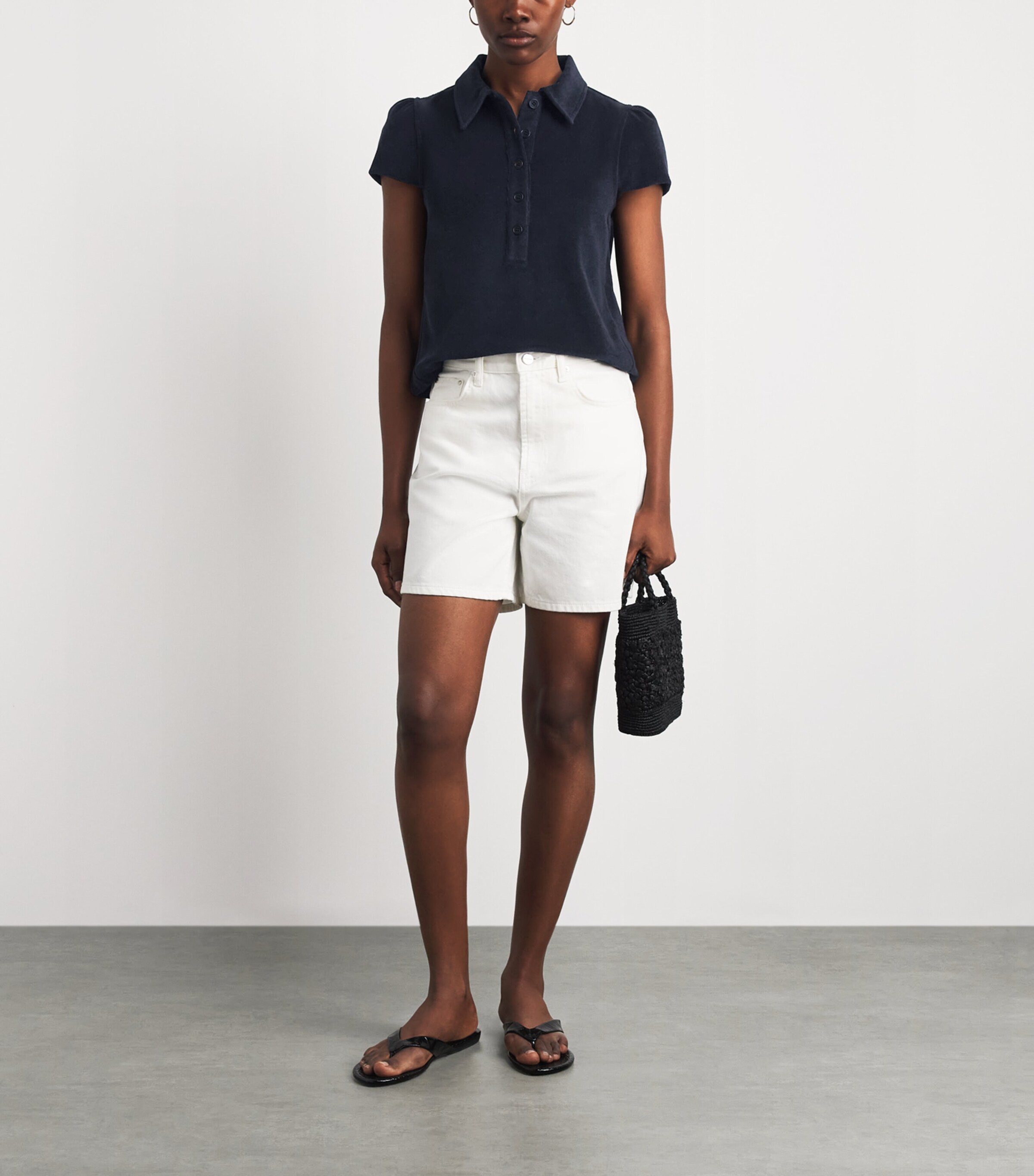 ME+EM Womens Terry Polo Shirt Navy Image 2