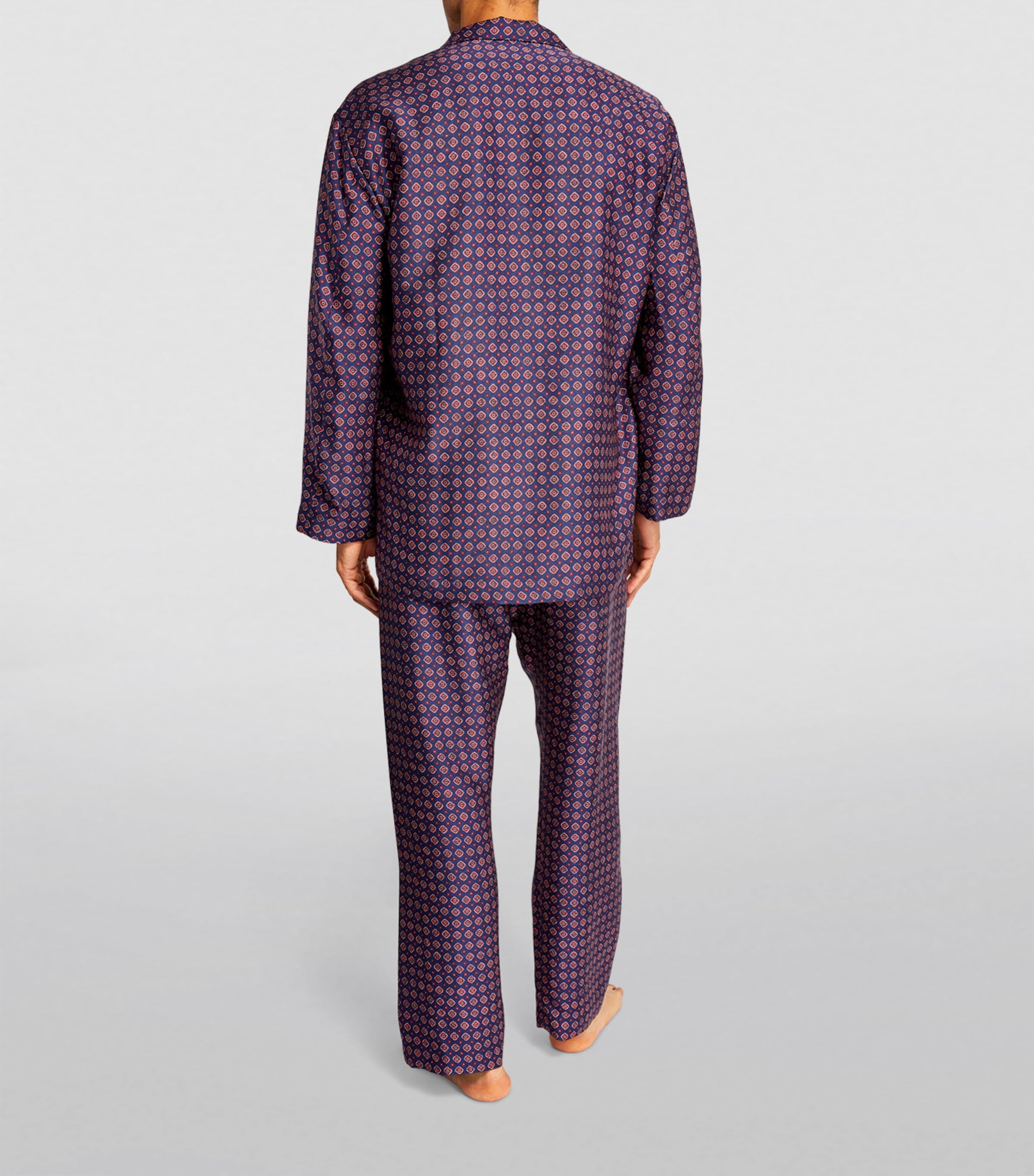 Silk Geometric Print Pyjama Set NAVY/RED Image 3