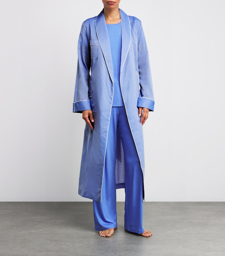 Cotton Contrast-Trim Robe BLUE Image 2