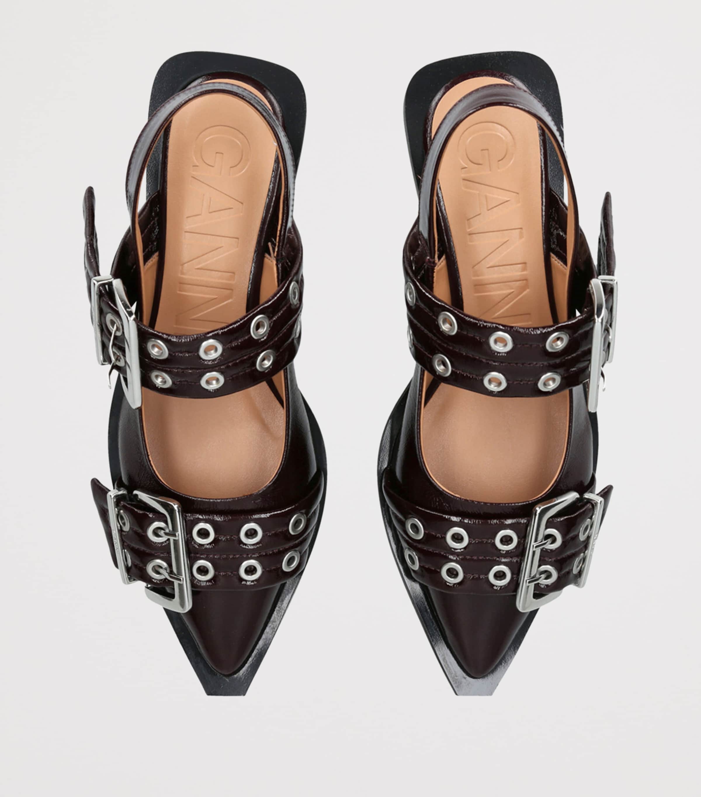 GANNI Leather Buckle Ballet Flats | Harrods US
