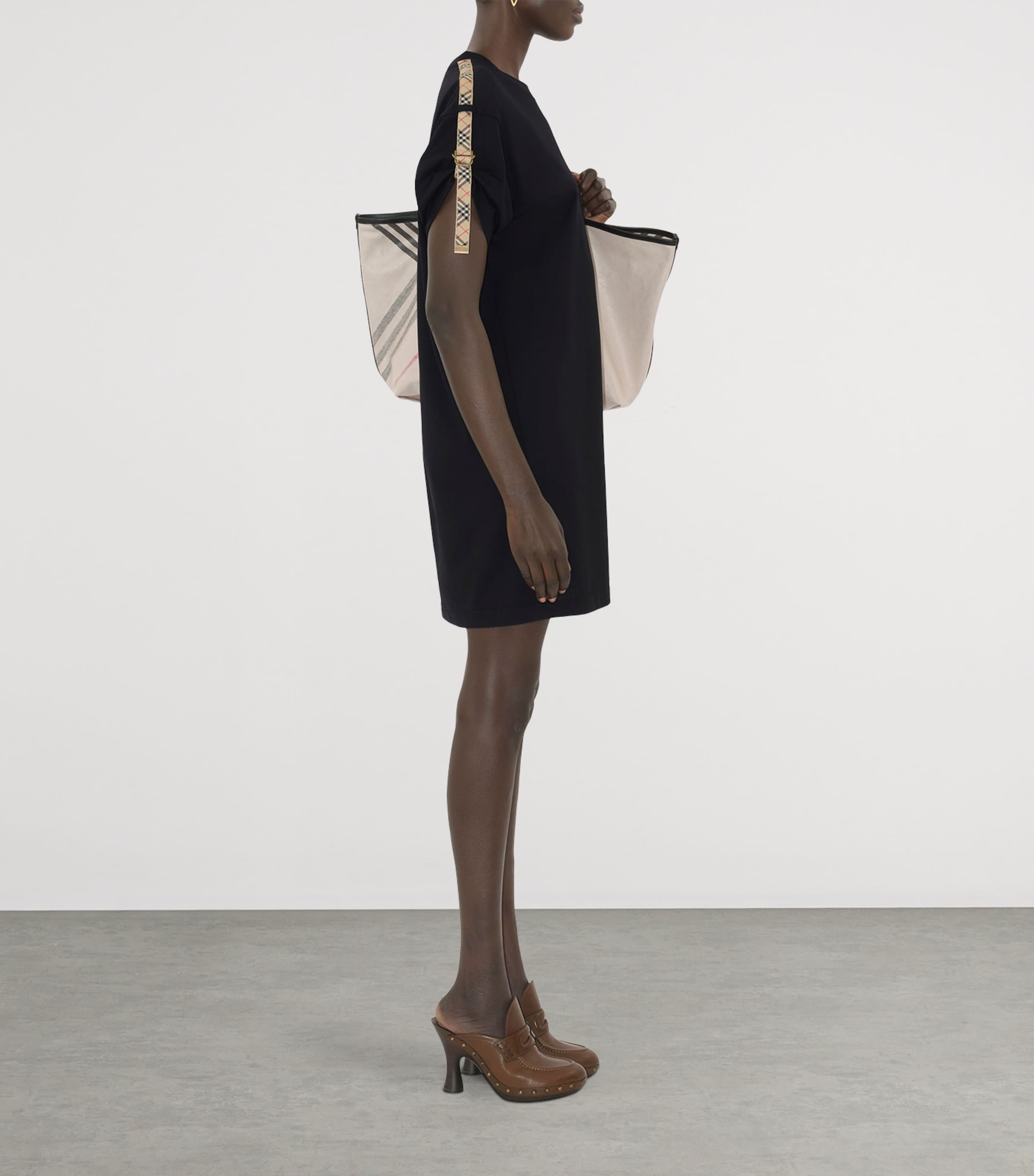 Cotton Check-Trim Mini Dress BLACK Image 6