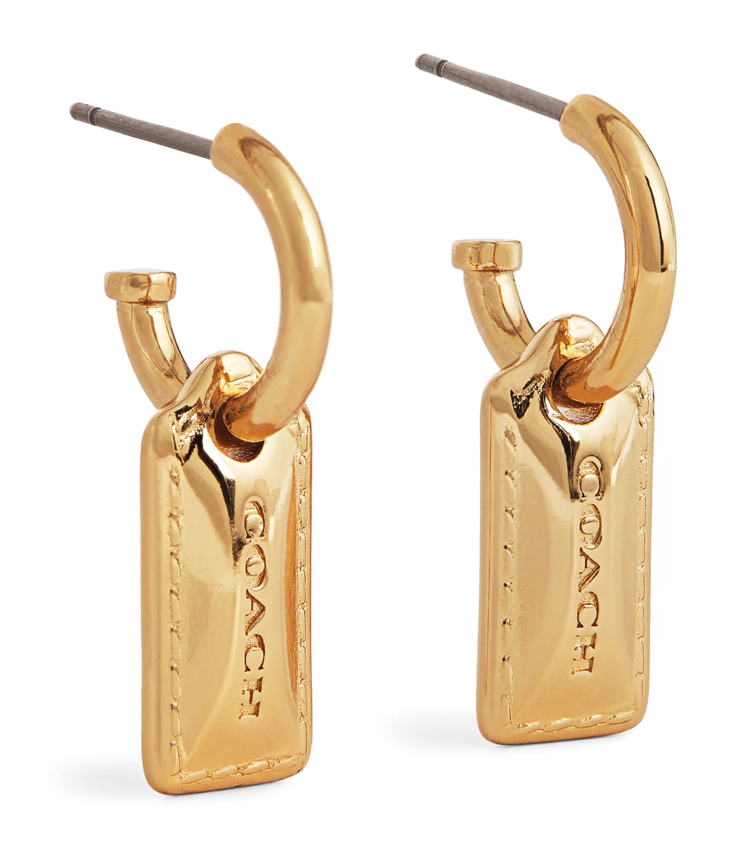 Coach Stiched Chain Huggie Earrings In Gold