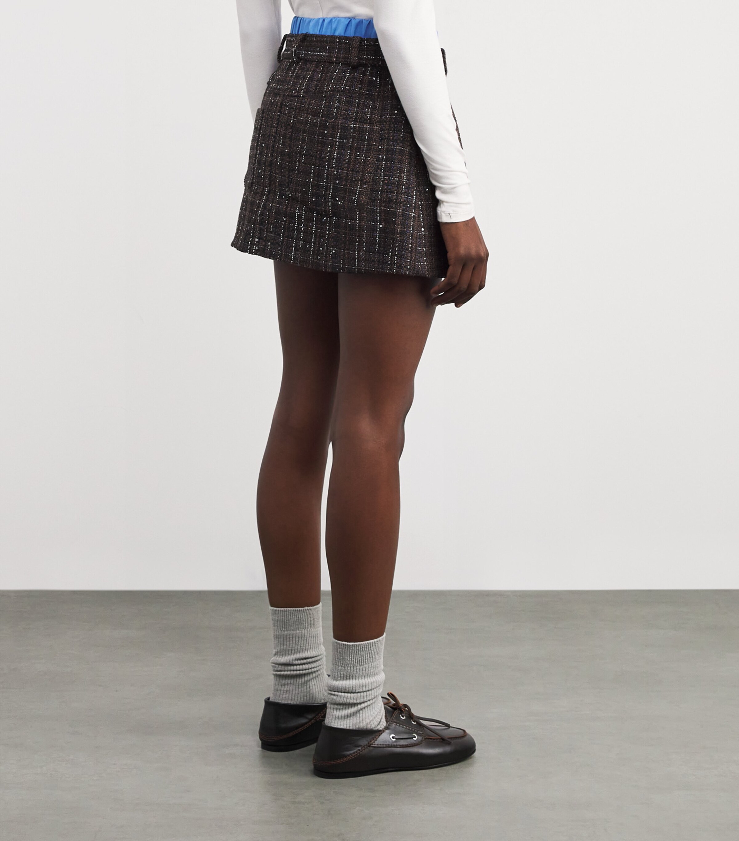 Tweed Waistband Shorts BROWN Image 4