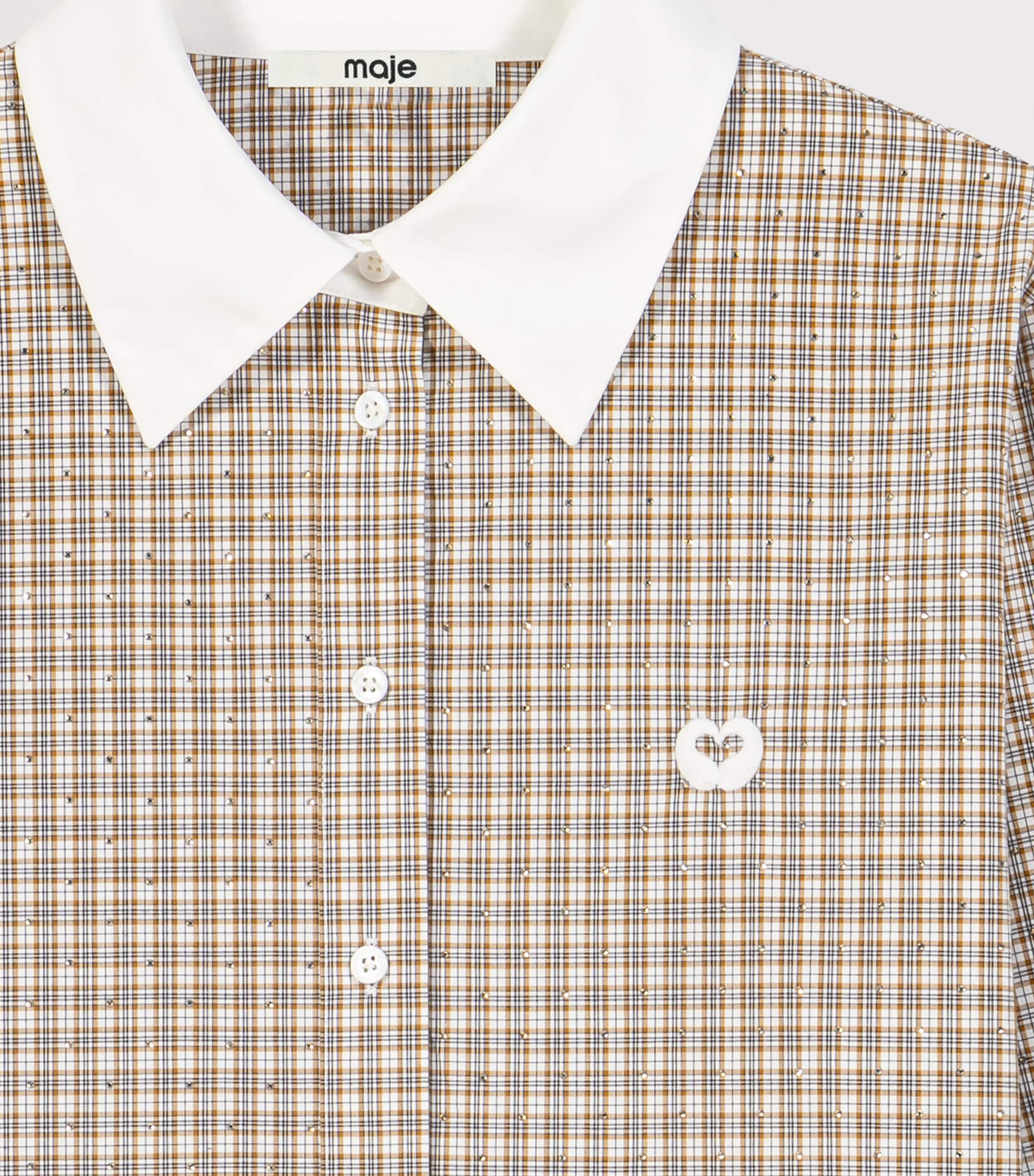 Maje Womens Cotton Check Shirt with Tie Beige Image 10