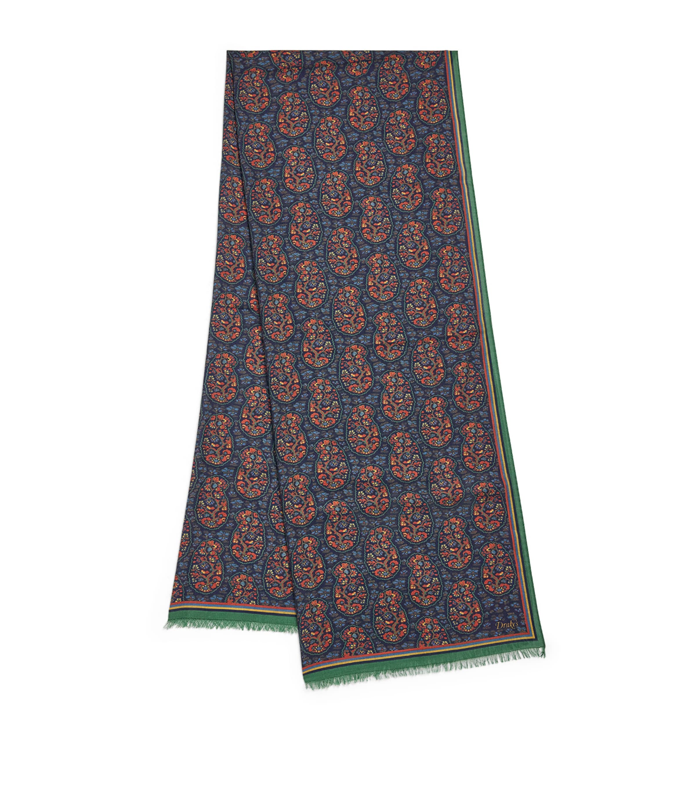 Drake's Wool-silk Paisley Print Scarf In Brown