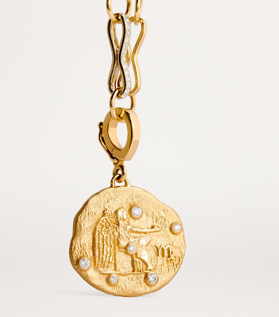 Small Yellow Gold and Diamond Virgo Coin Charm YELLOW GOLD Image 5