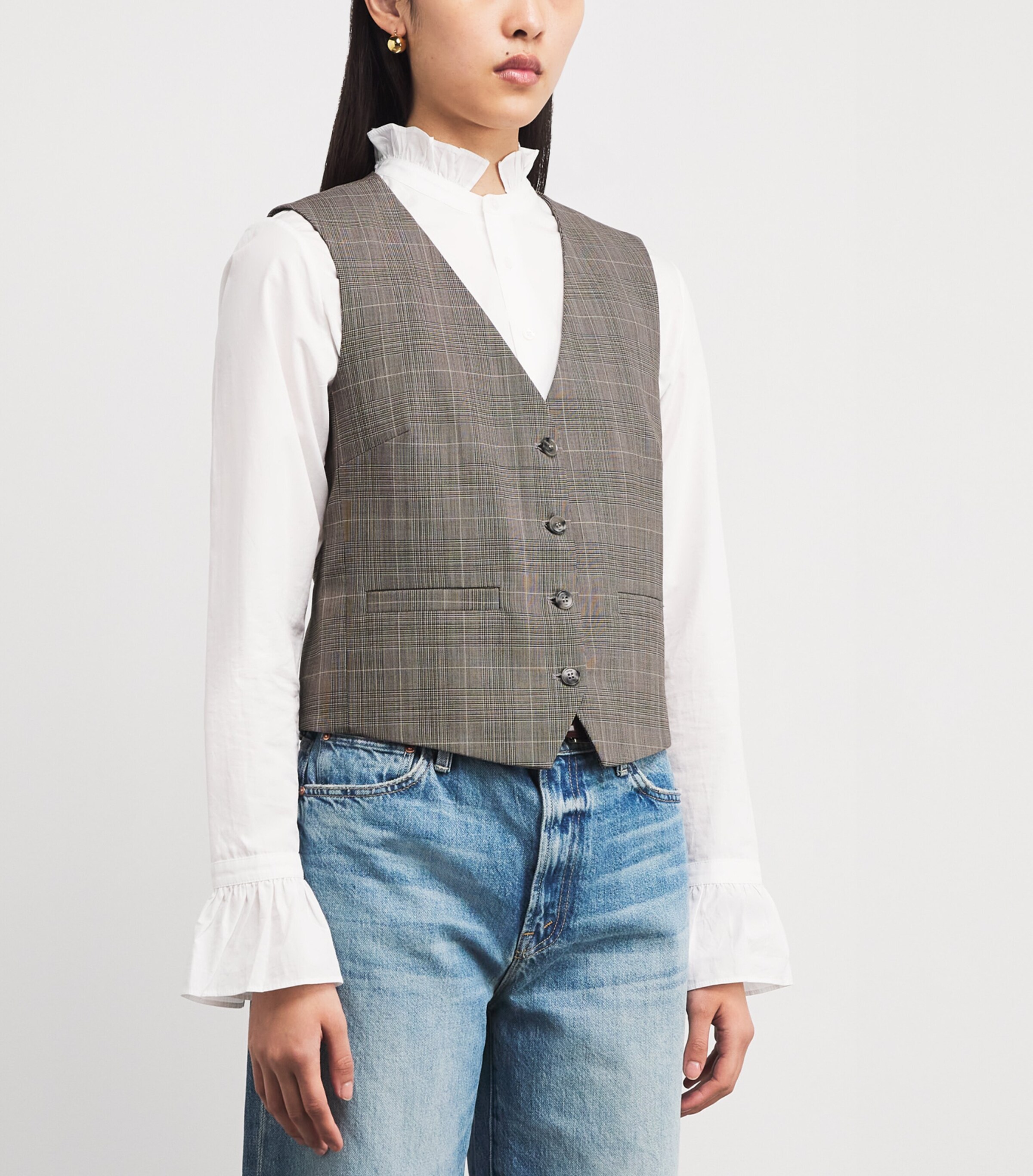 Wool-Blend Check Sleeveless Waistcoat GREY Image 3
