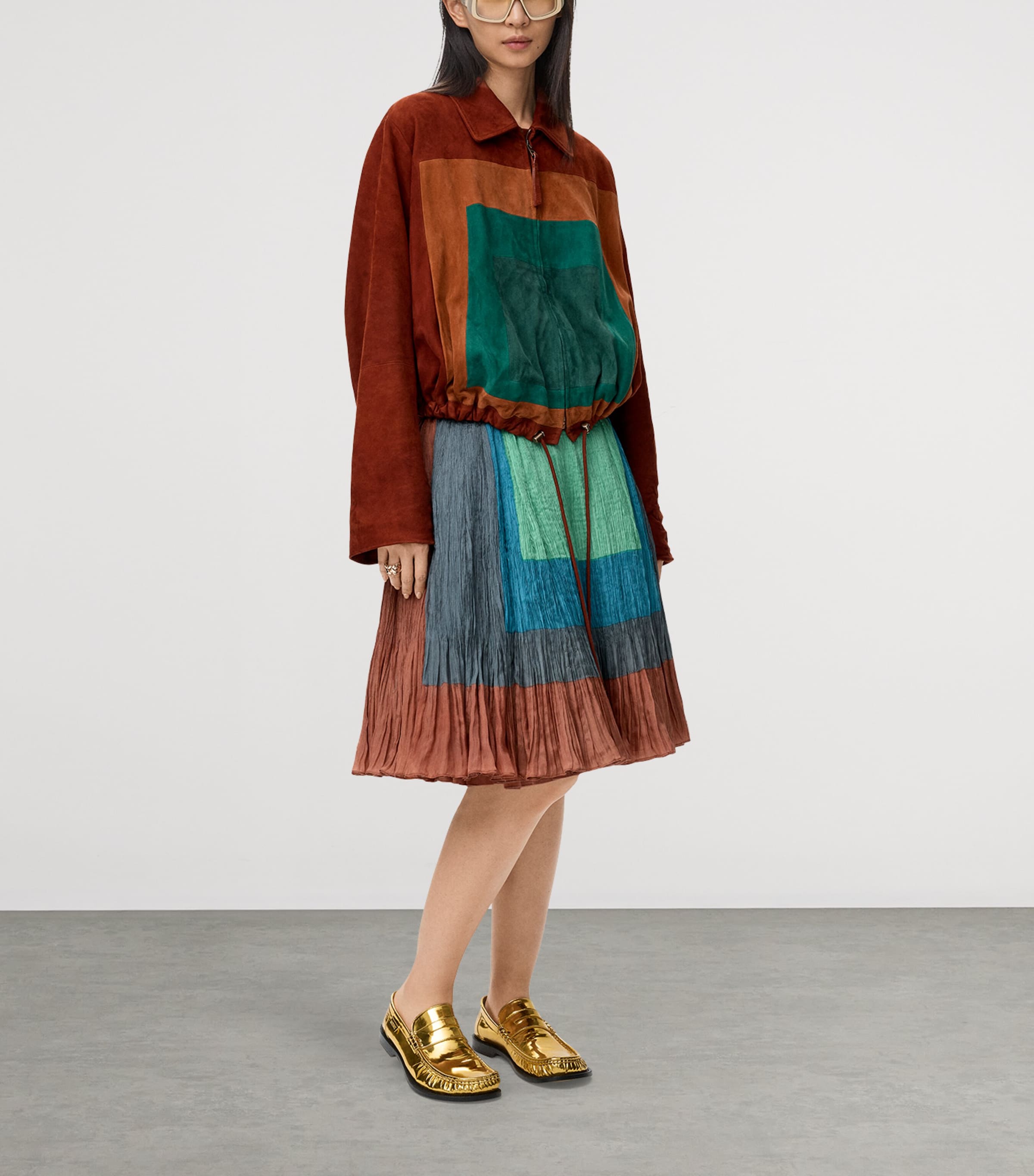 Suede Balloon Shirt Jacket BROWN/DARK GREEN Image 2