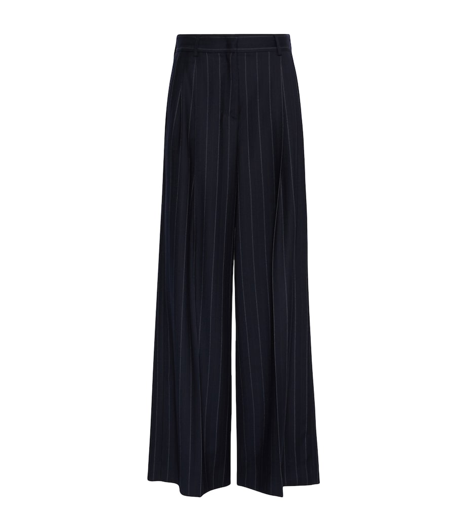 Weekend Max Mara Womens Stretch-Virgin Wool Pinstripe Wide-Leg Trousers Navy Image 1
