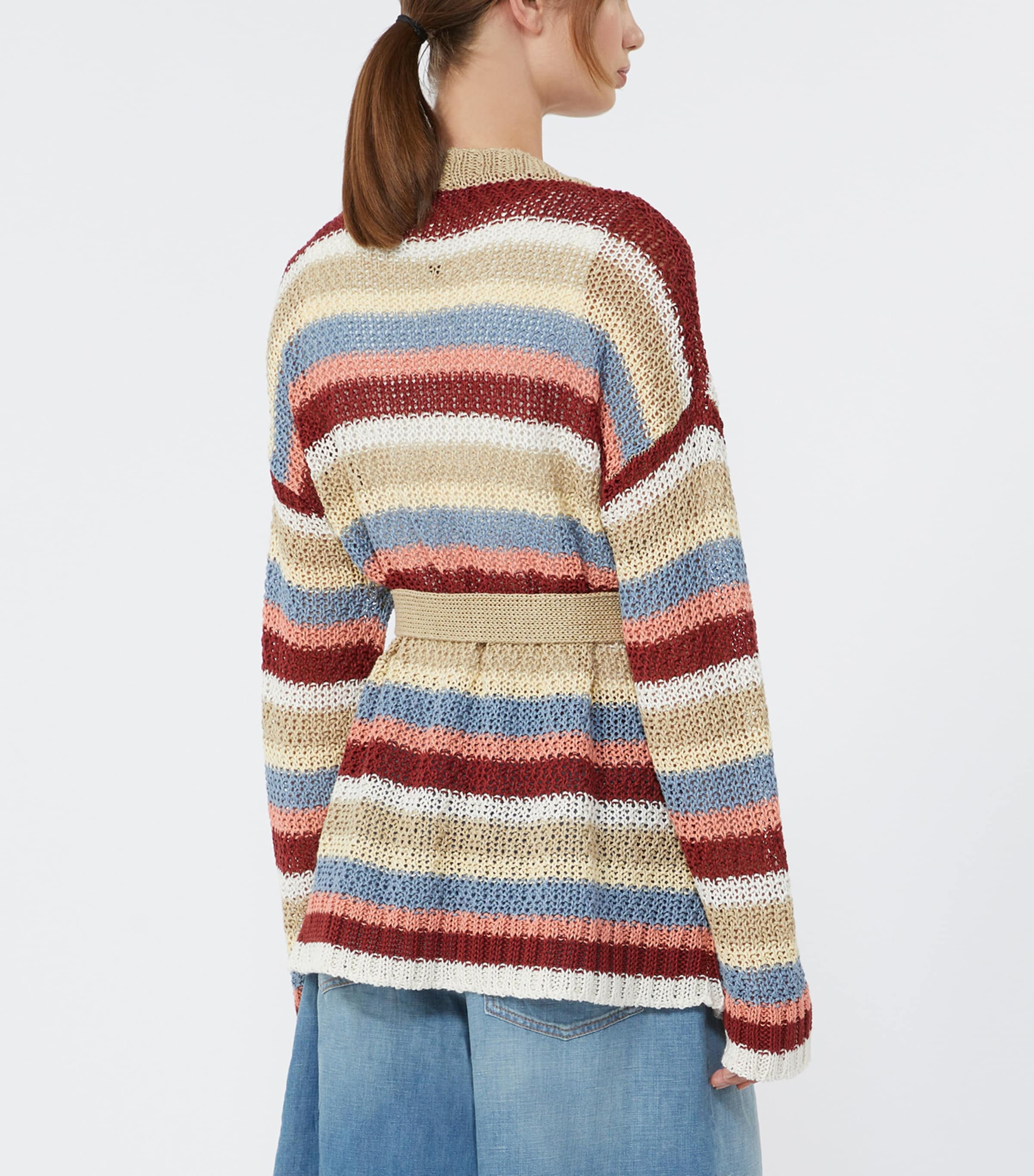 Weekend Max Mara Womens Linen Open-Knit Stripe Cardigan Cherry Image 4