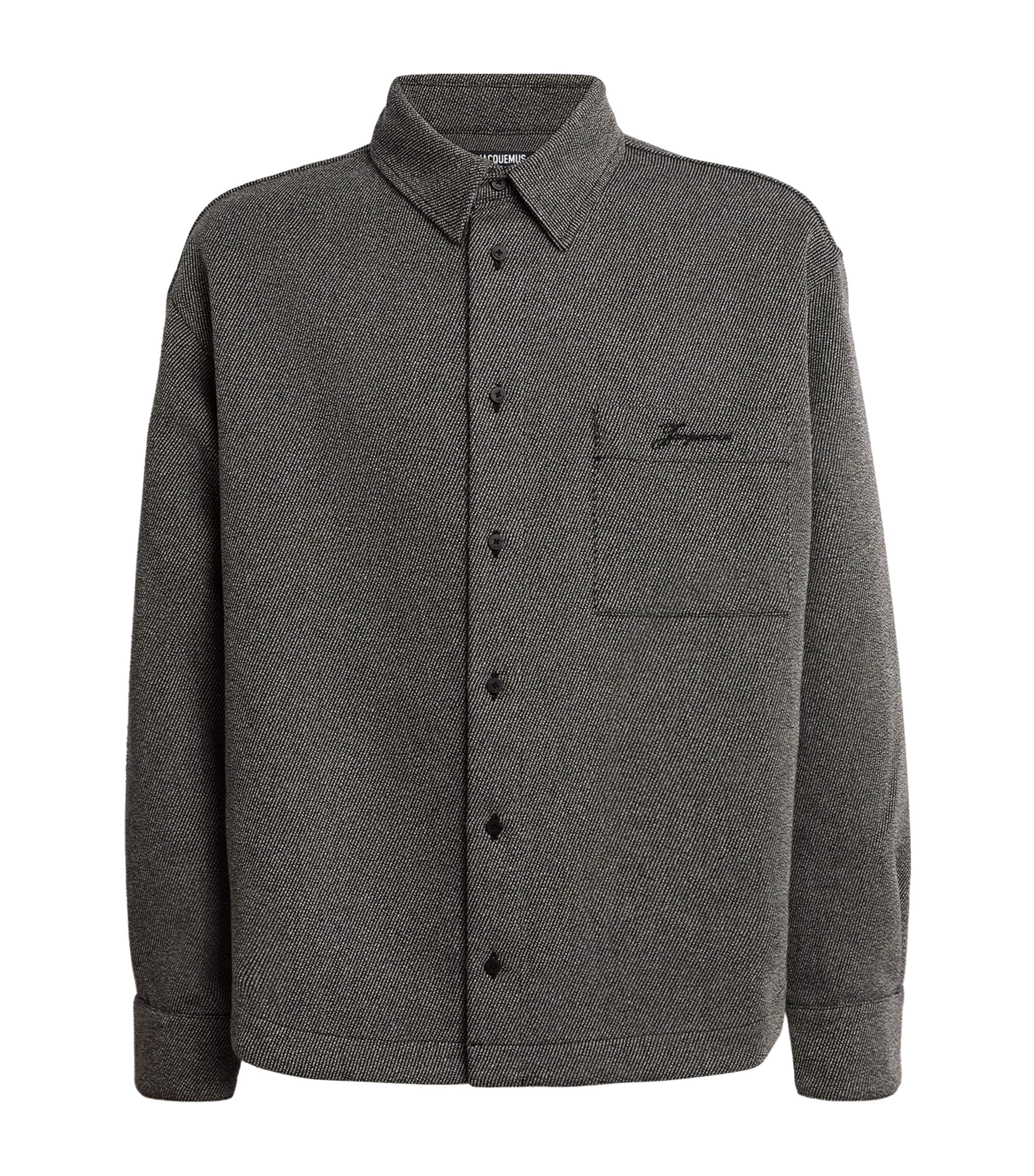 Jacquemus Wool-cotton Twill Shirt Jacket In Gray