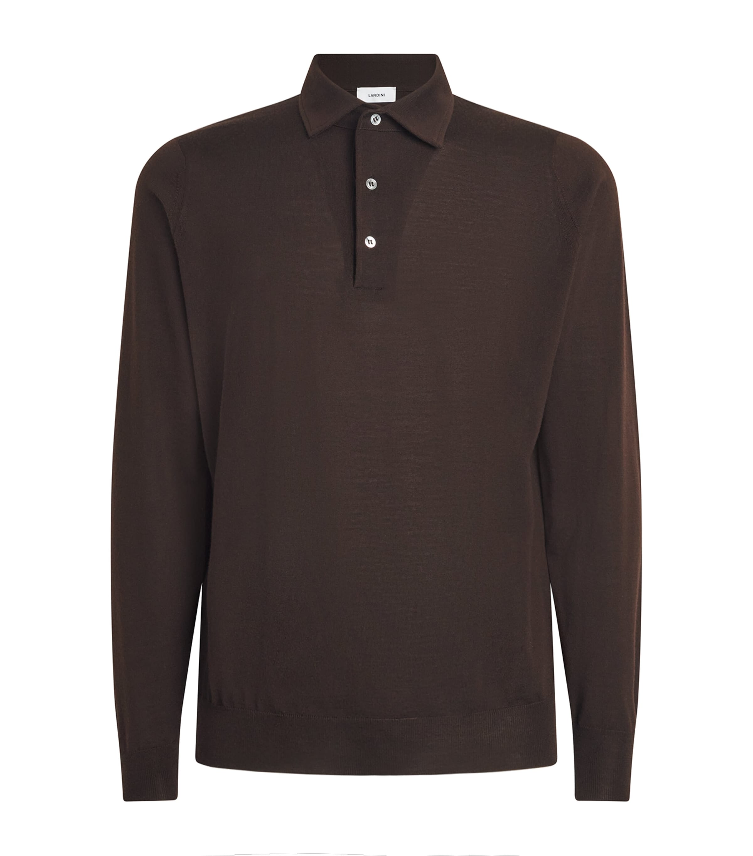 Lardini Mens Virgin Wool Long-Sleeve Polo Shirt Brown Image 1