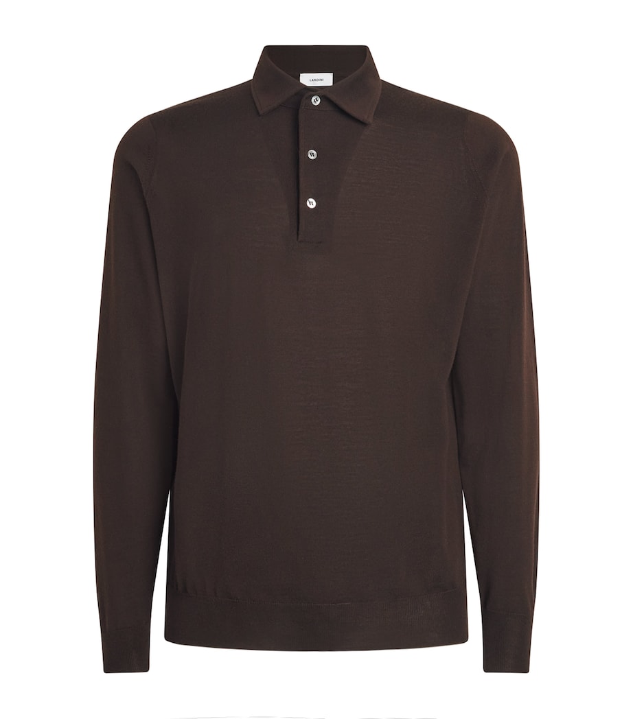 Lardini Mens Virgin Wool Long-Sleeve Polo Shirt Brown Image 1