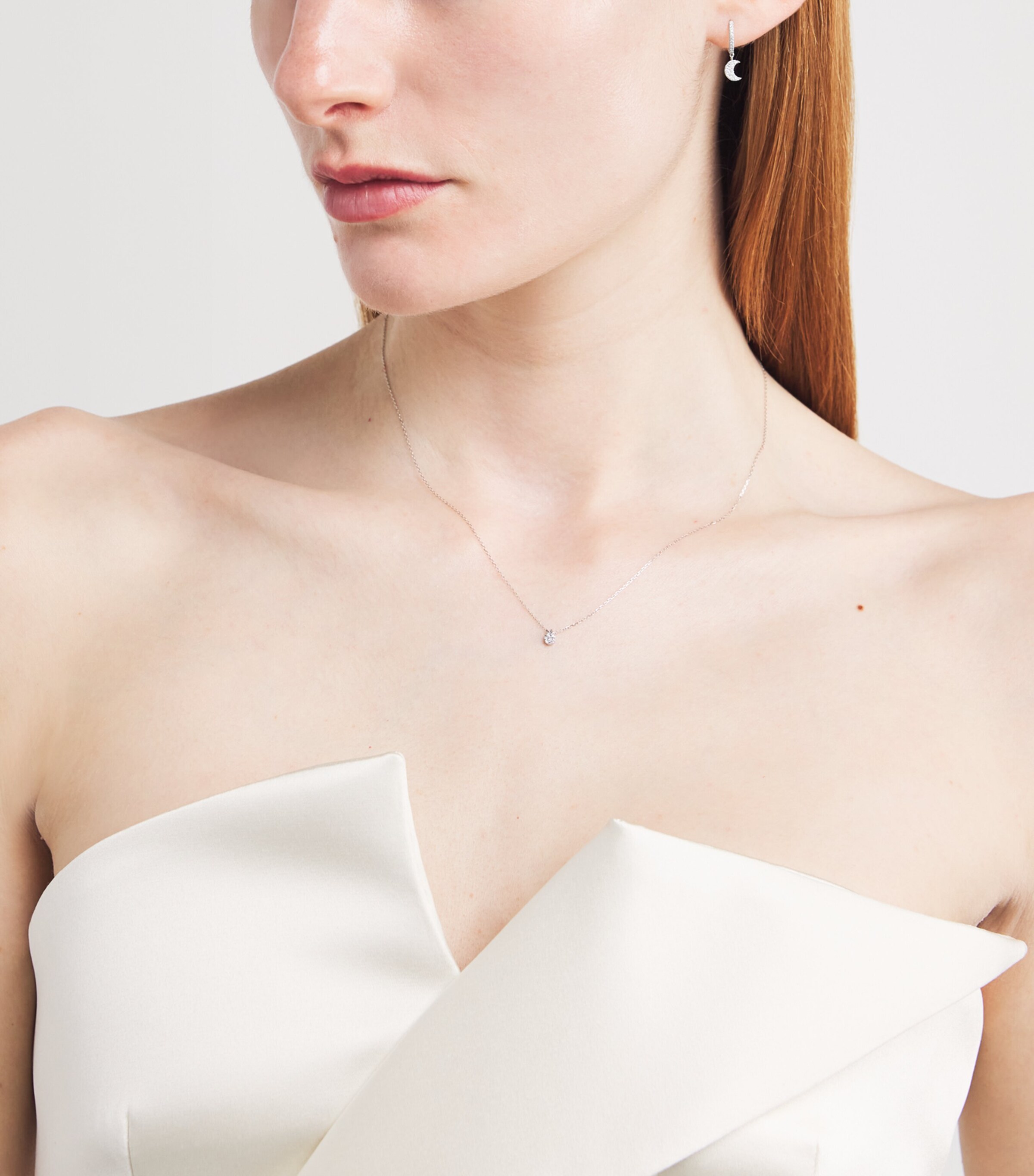 White Gold and Diamond Crescent Moon Single Earring WHITE GOLD Image 5