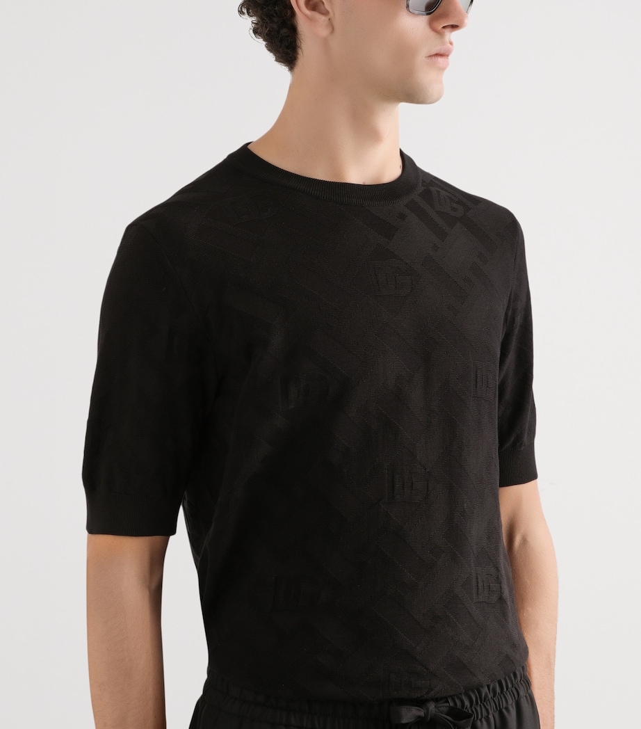 Dolce&Gabbana Mens Silk Jacquard T-Shirt Black Image 3