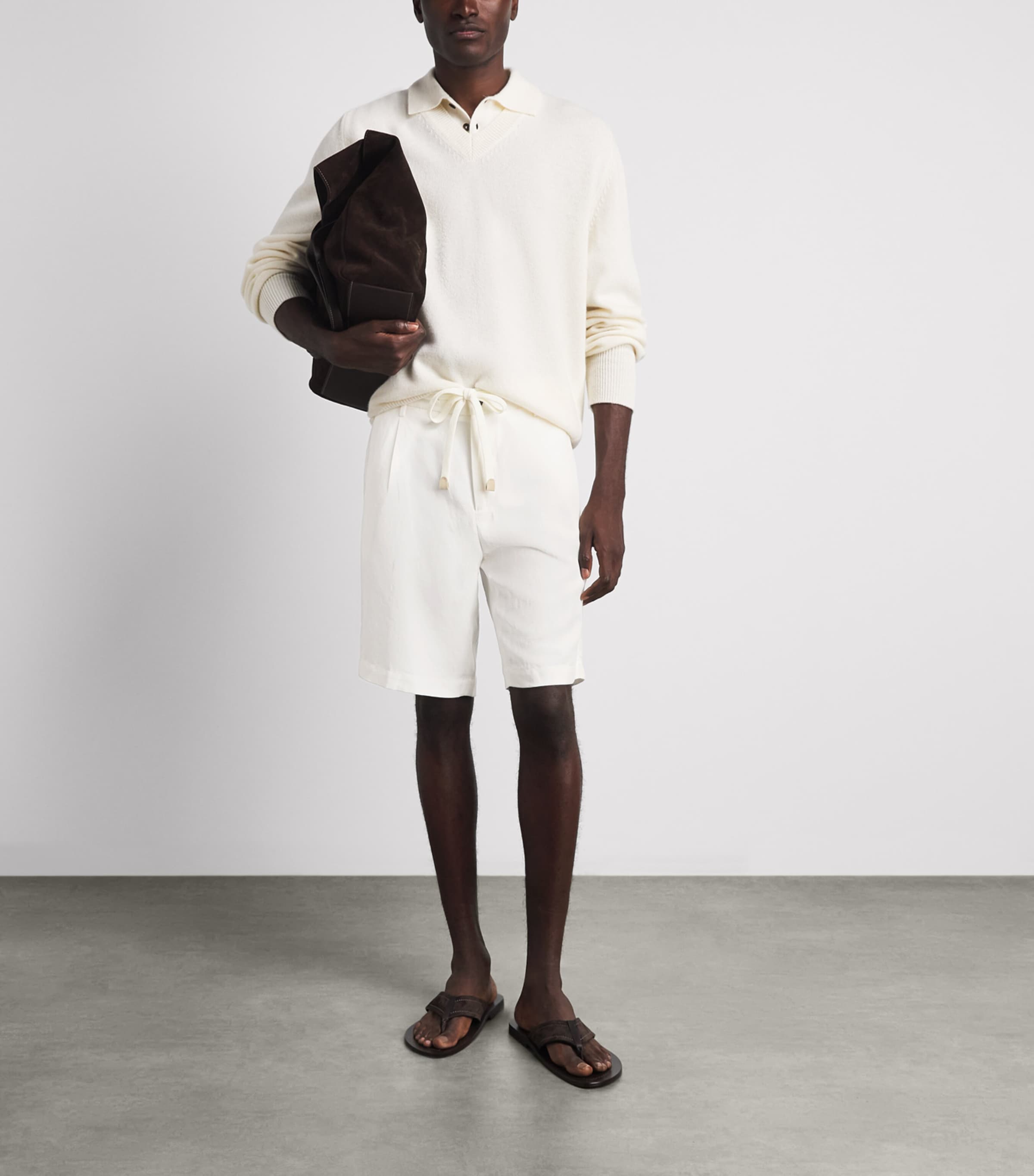 Eleventy Mens Linen Drawstring Bermuda Shorts Bianco Image 2