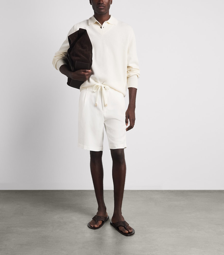 Eleventy Mens Linen Drawstring Bermuda Shorts Bianco Image 2
