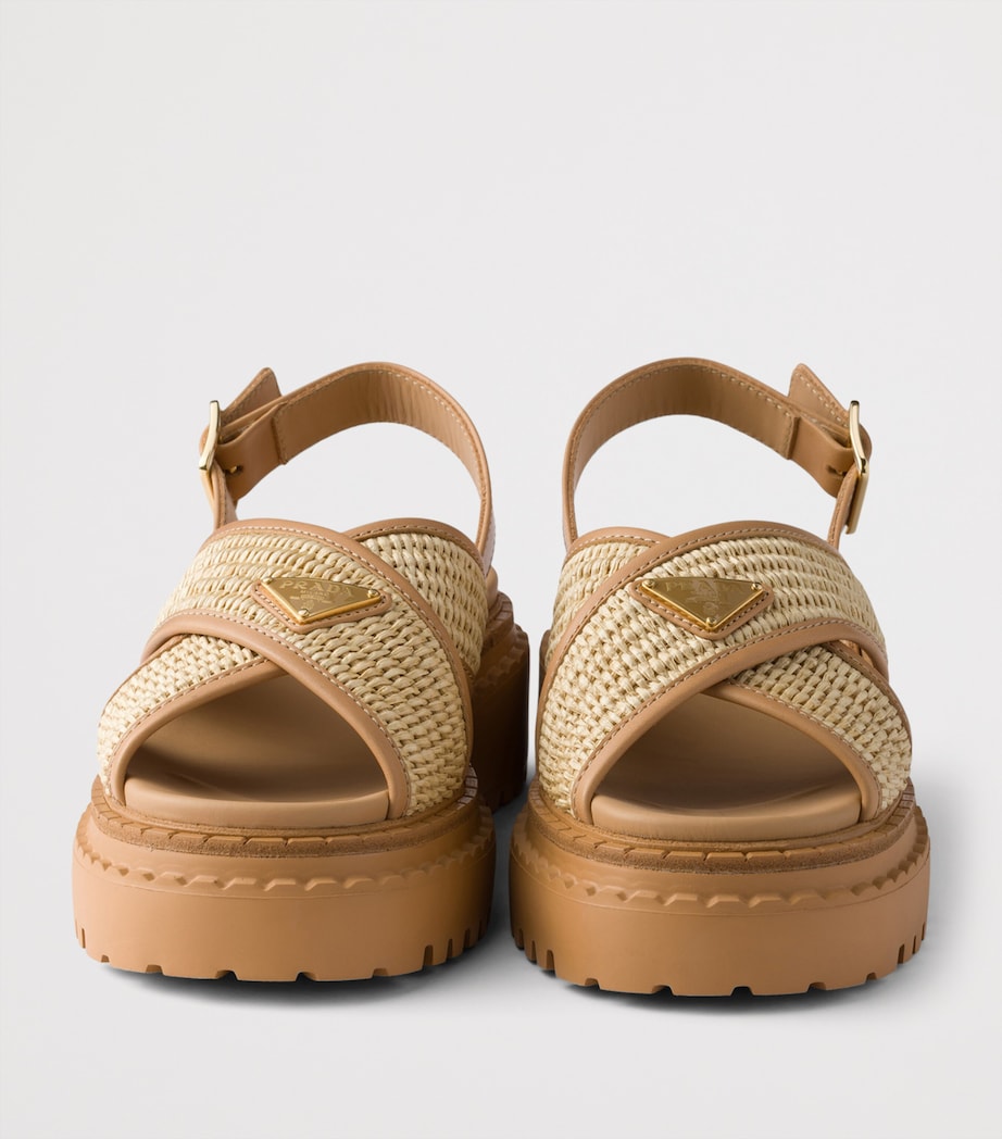 Leather-Raffia Crossover Platform Sandals 55 F0P9G Image 5