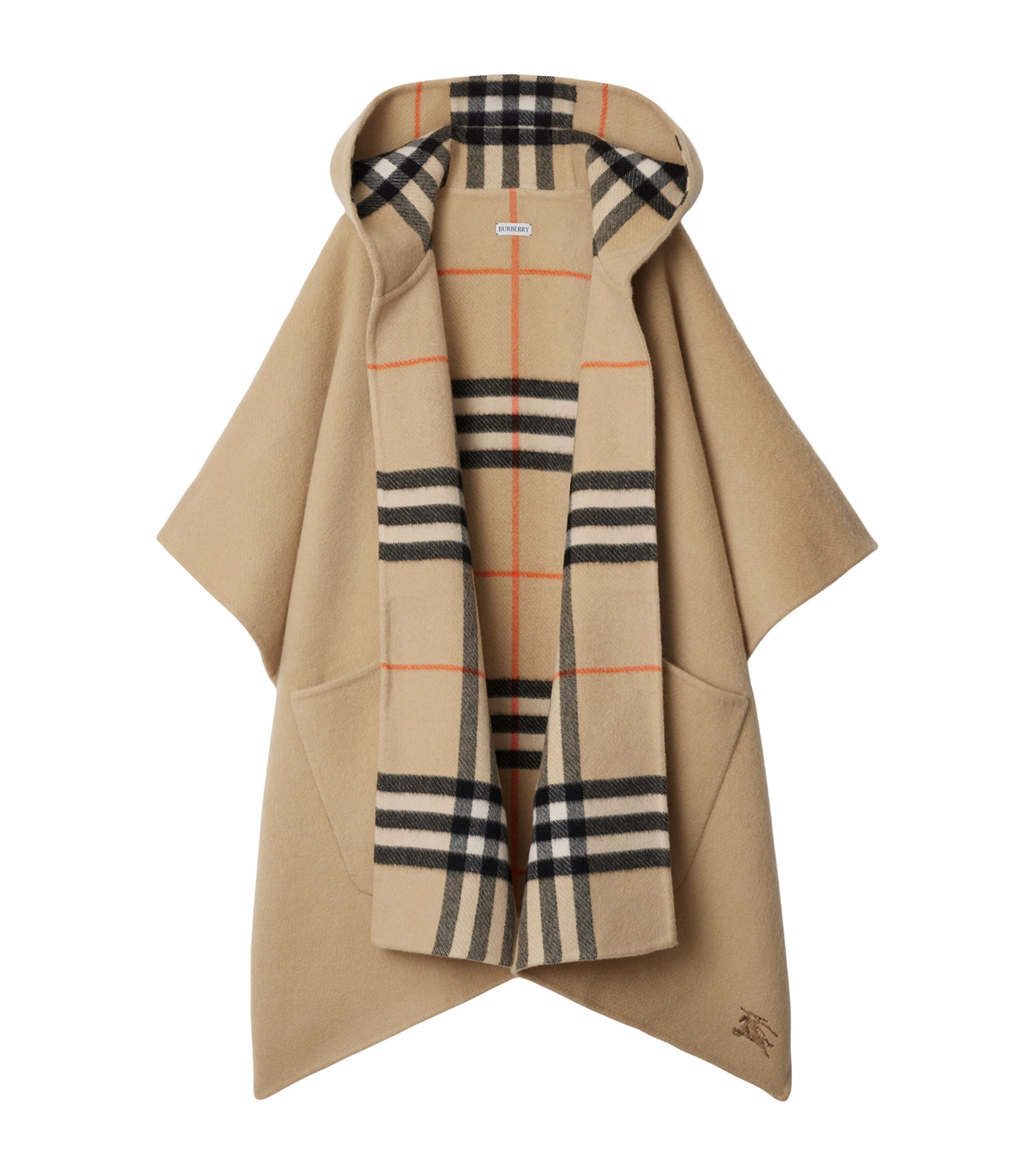 Burberry Cashmere Reversible Check Hooded Cape In Brown