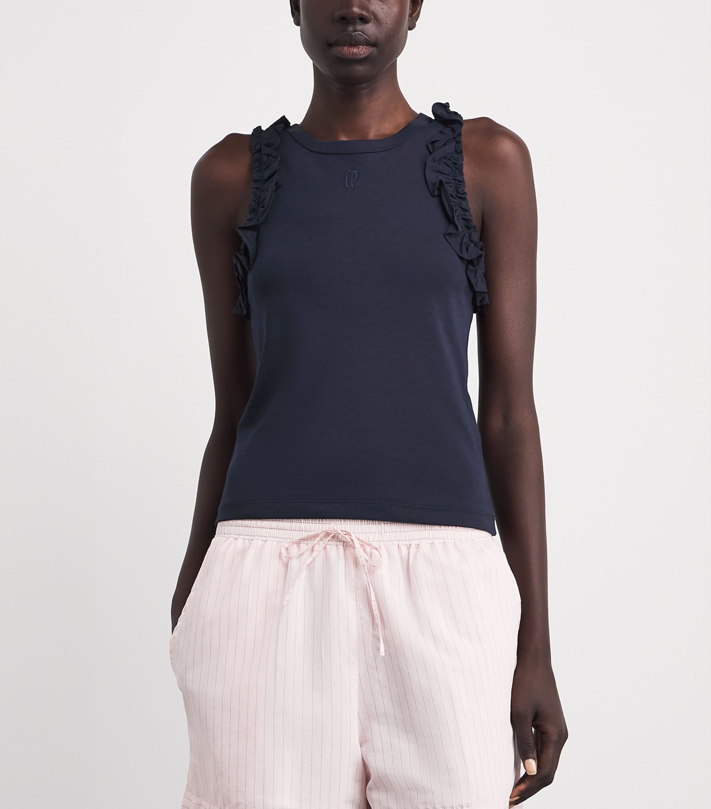 Claudie Pierlot Womens Cotton Ruffle-Detail Tank Top Navy Image 4