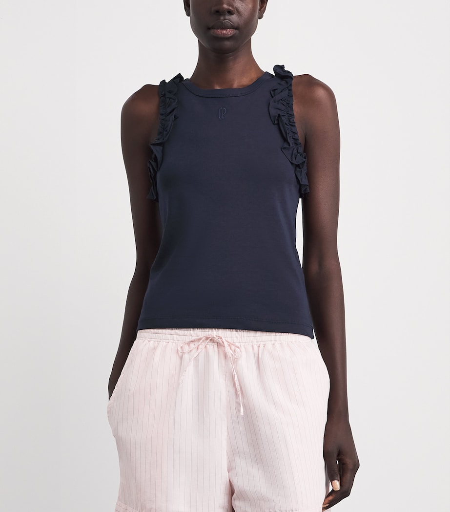 Claudie Pierlot Womens Cotton Ruffle-Detail Tank Top Navy Image 4