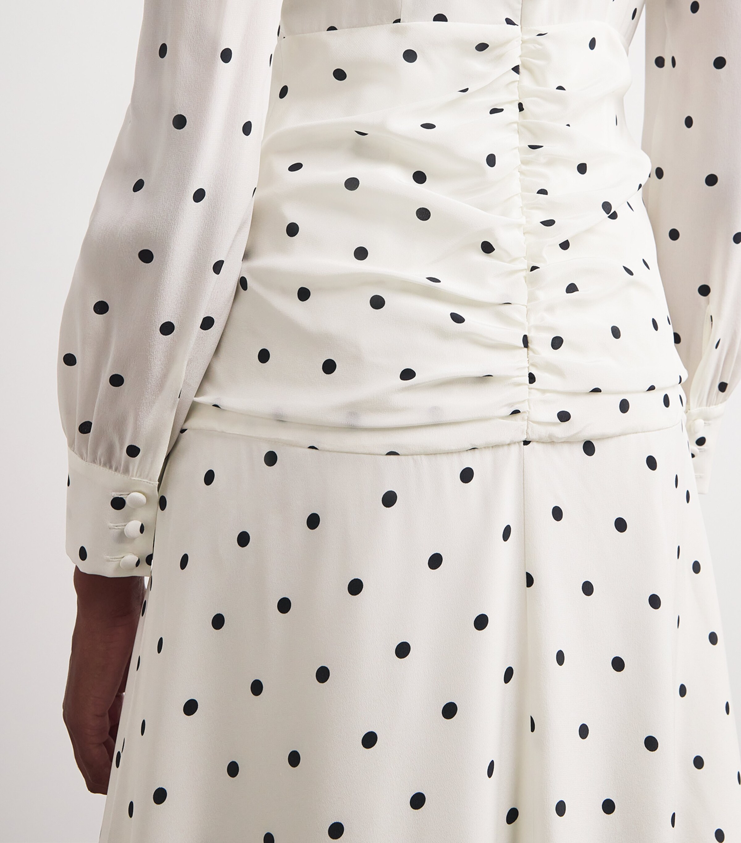 Silk High-Neck Midi Dress 0822 WHITE-NAVY BLUE Image 7