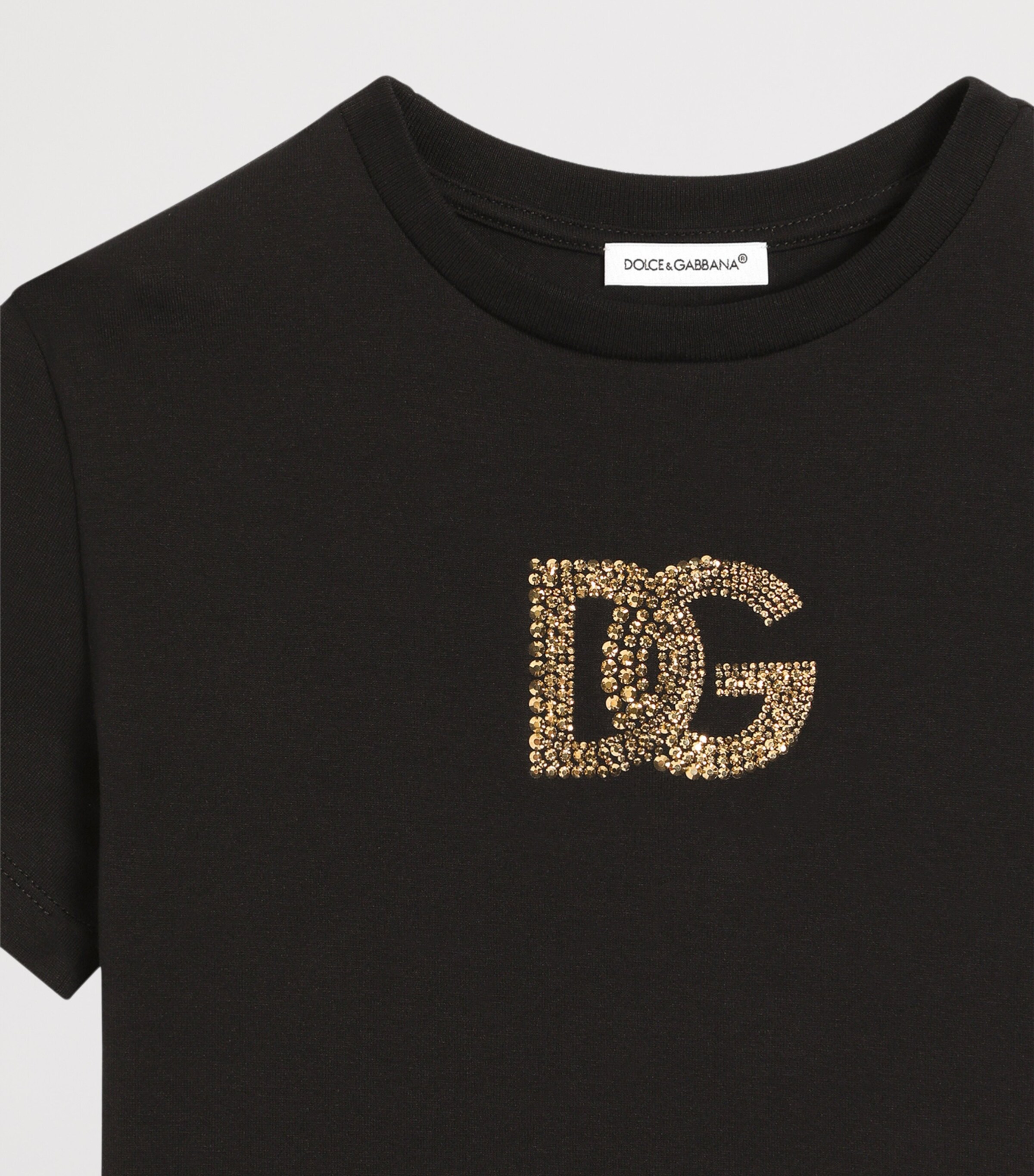 Dolce&Gabbana Kids Cotton Embellished-Logo T-Shirt (8-12+ Years) Black Image 3