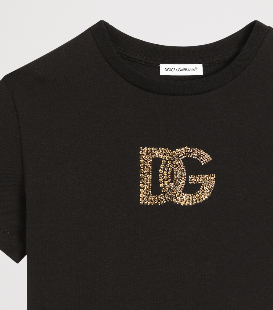 Dolce&Gabbana Kids Cotton Embellished-Logo T-Shirt (8-12+ Years) Black Image 3