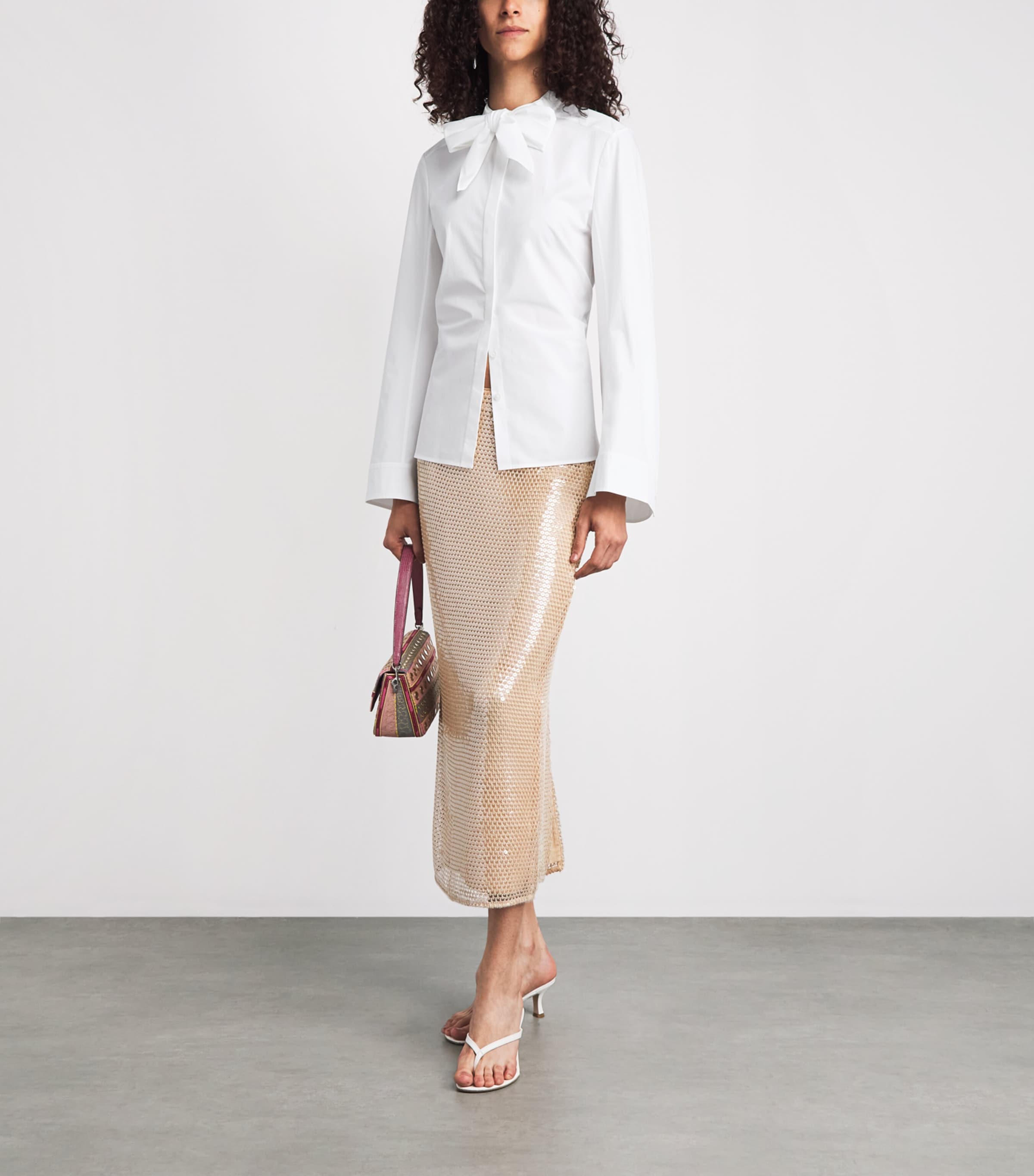 Tory Burch Womens Stretch-Cotton Bow Blouse White Image 2