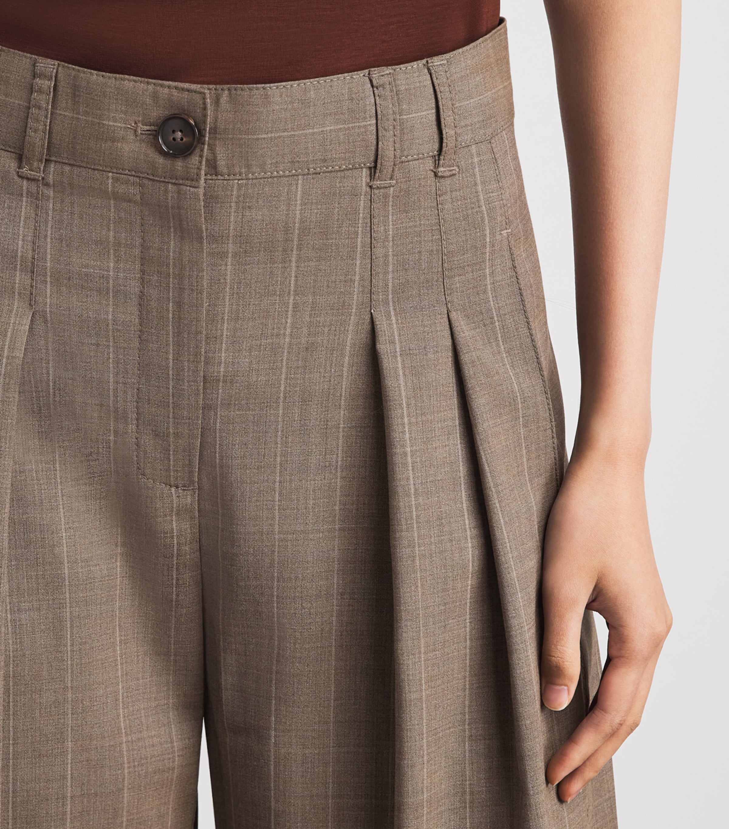 ME+EM Womens Wool Pinstripe Tailored Trousers Mole Image 3