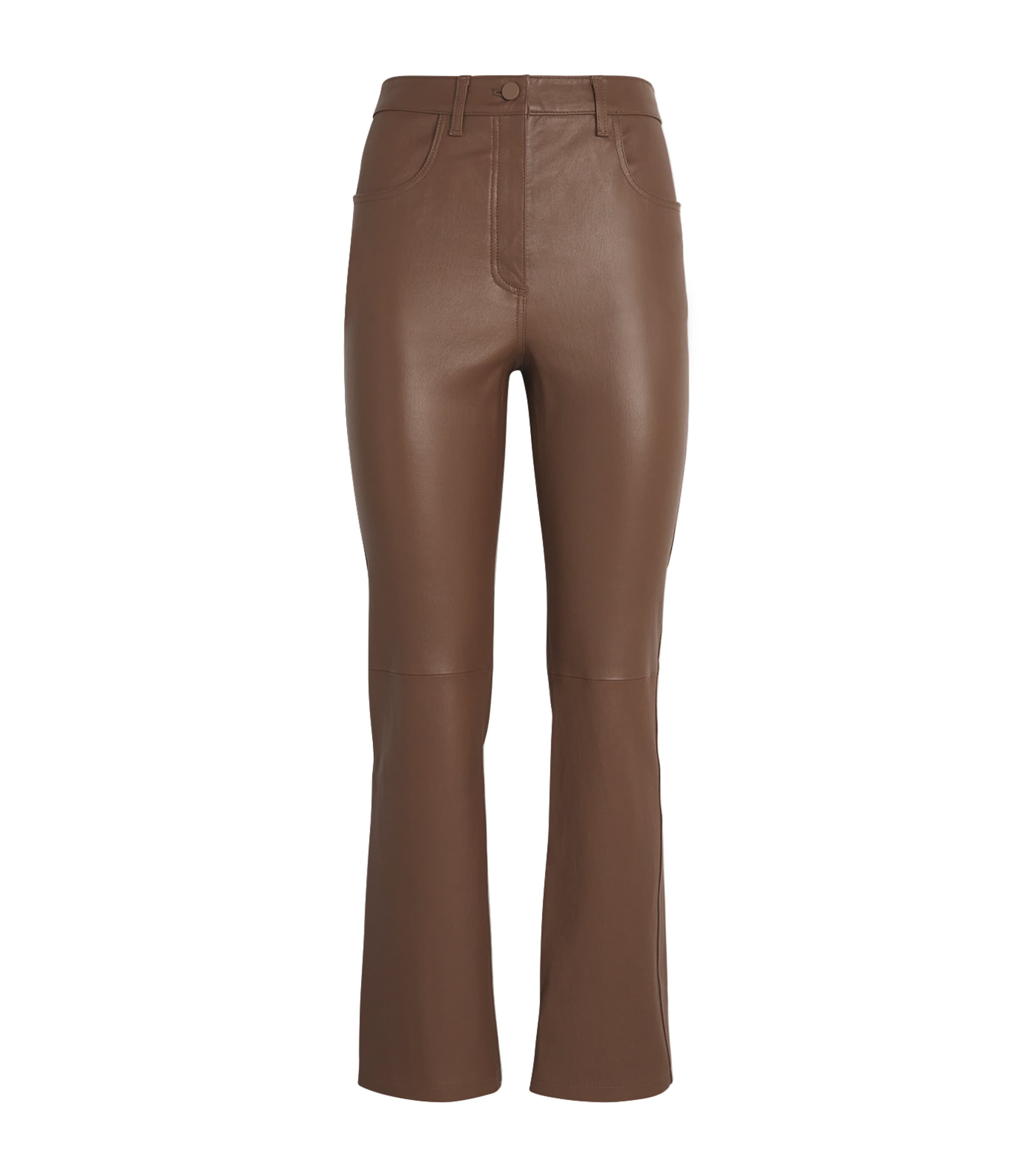 Joseph Leather Cropped Duke Trousers In Brown