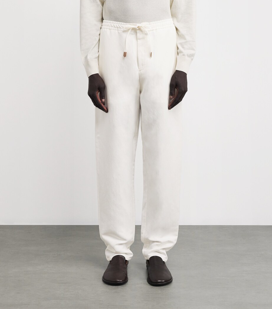 Linen-Silk Drawstring Trousers 1-WHITE Image 3