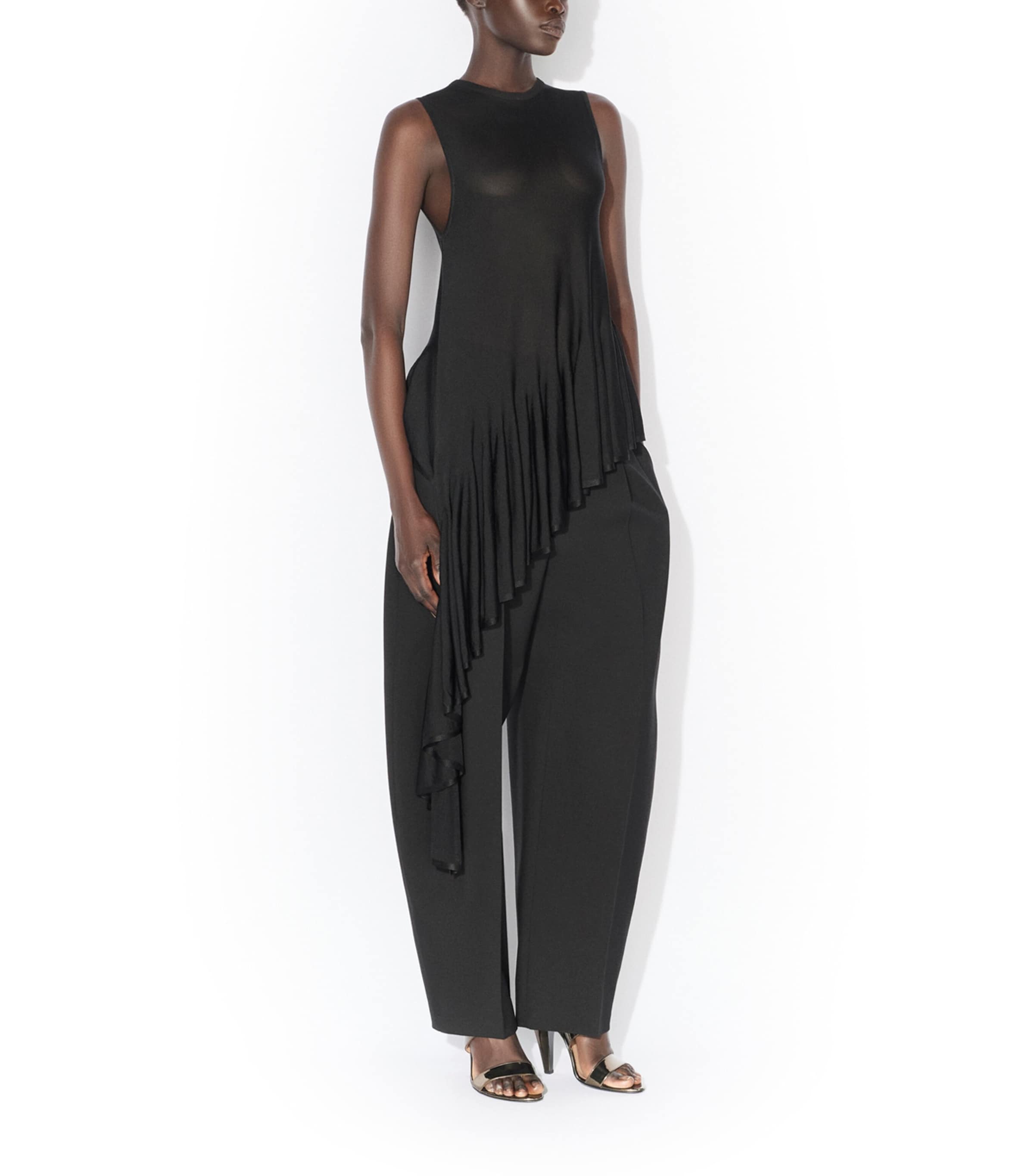 Alaïa Womens Asymmetric Godet Tank Top Noir Alaia Image 2