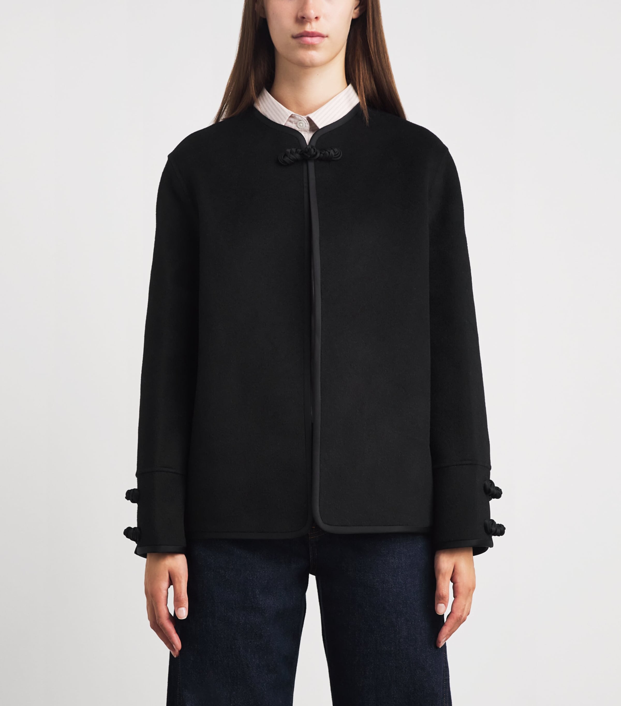 Róhe Womens Double-Faced Wool Pankou-Closure Jacket Black Image 4