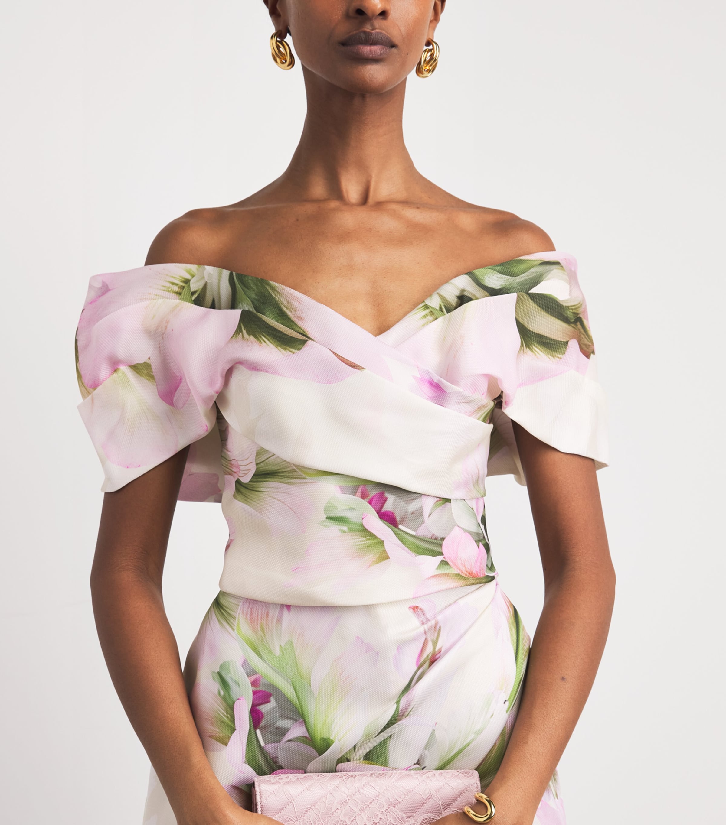 Monique Lhuillier Womens Asymmetric Off-The-Shoulder Gown Carnation Multi Image 3