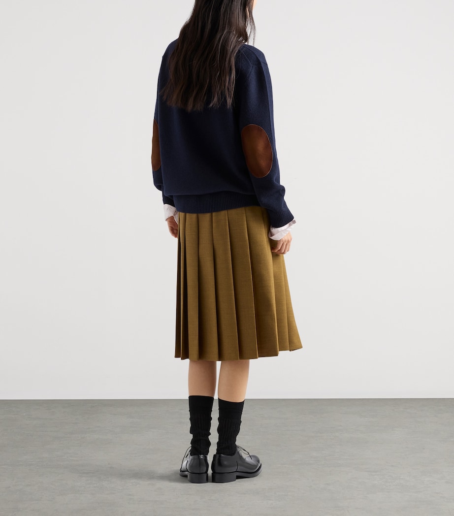 Prada Womens Pleated Hopsack Midi Skirt Brown Image 5