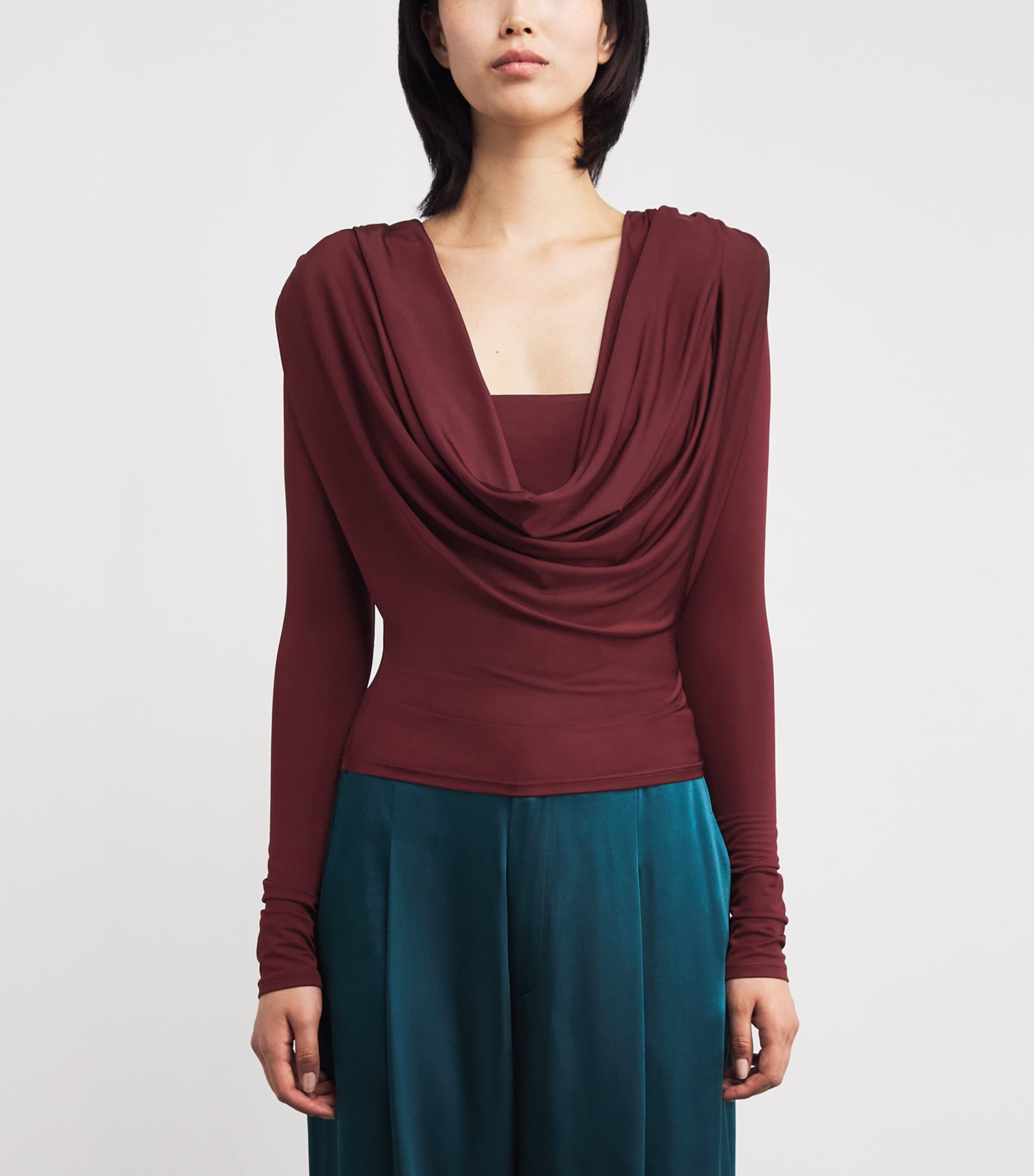 Jersey Cowl Neck Bandeau Top CRIMSON Image 3
