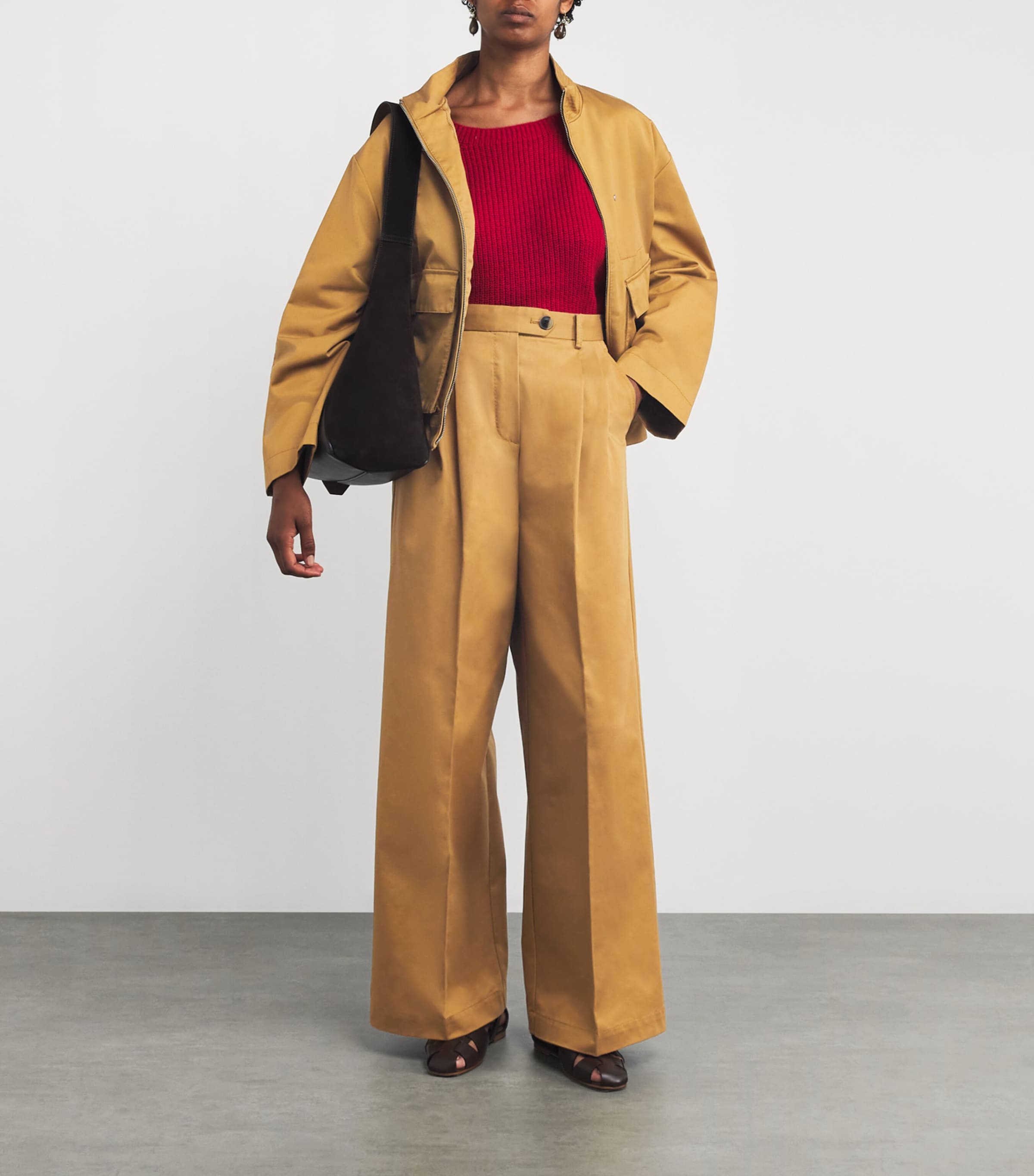 Cotton Pleated Wide-Leg Trousers OCHRE Image 2