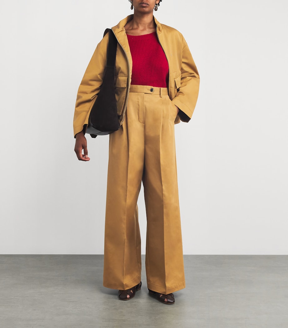 Cotton Pleated Wide-Leg Trousers OCHRE Image 2
