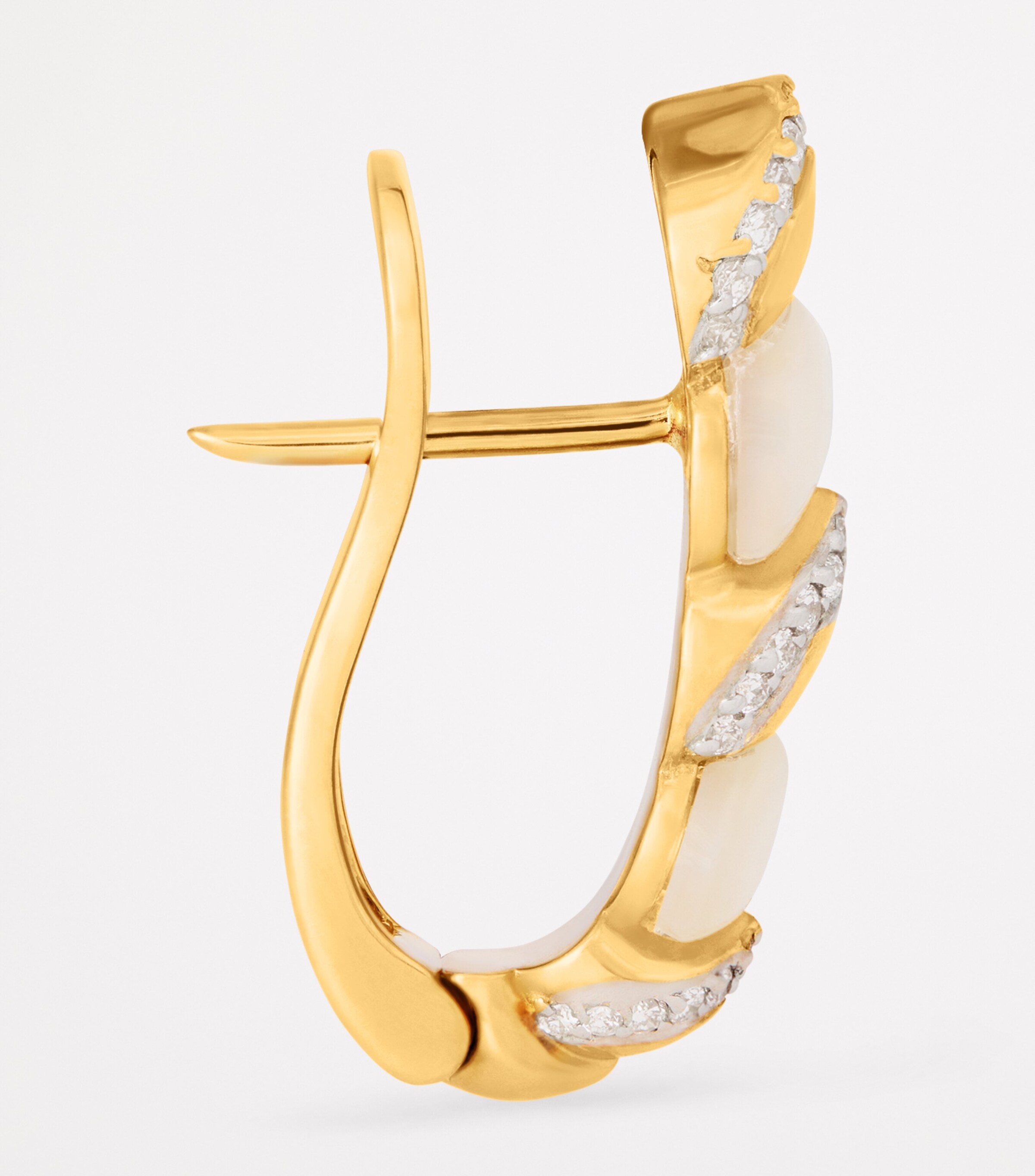 Nadine Aysoy Yellow Gold, Diamond and Mother-of-Pearl Cobra U-Shaped Hoop Earrings Yellow Gold Image 3