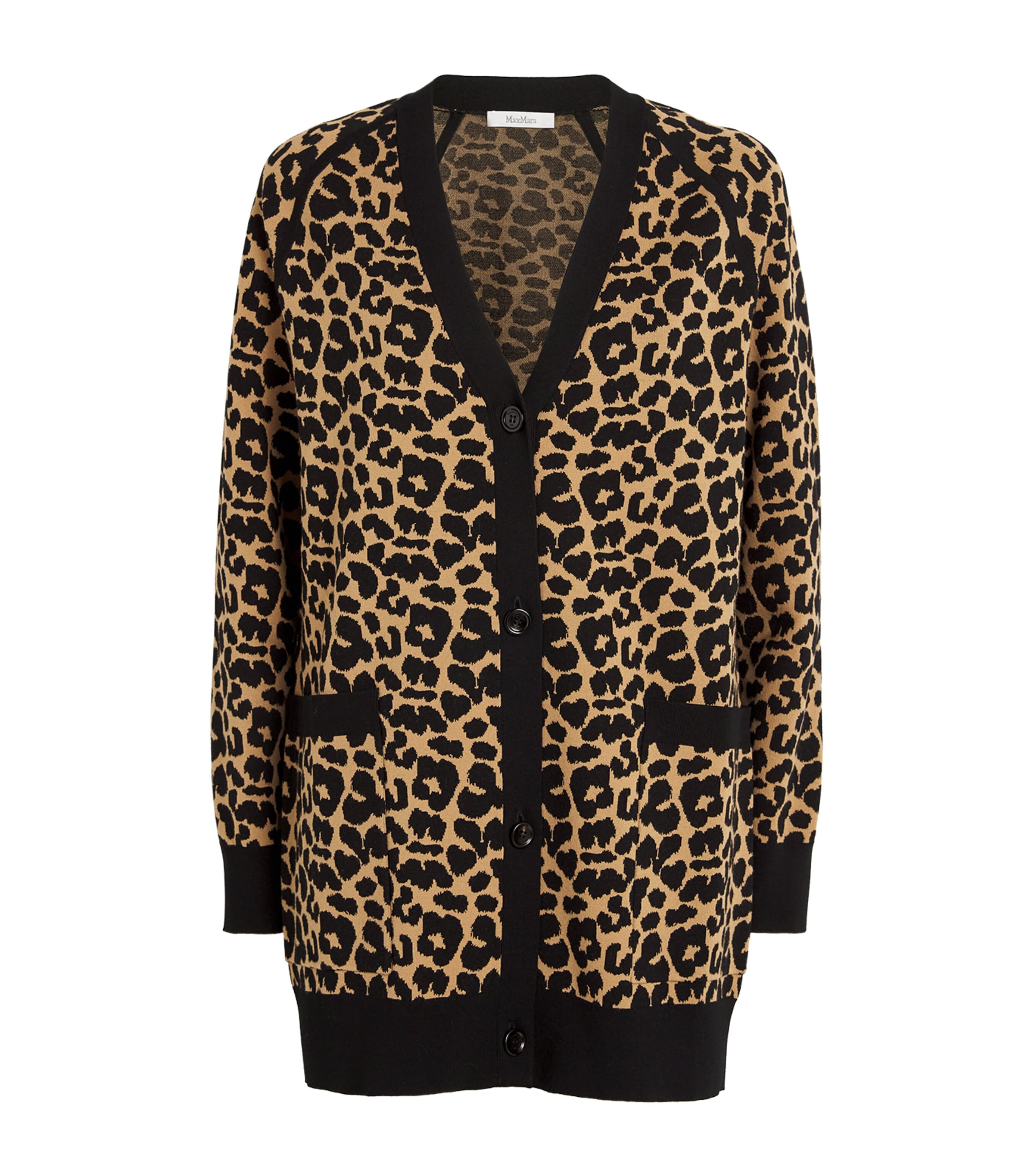 Max Mara Leopard Print Cardigan In Black