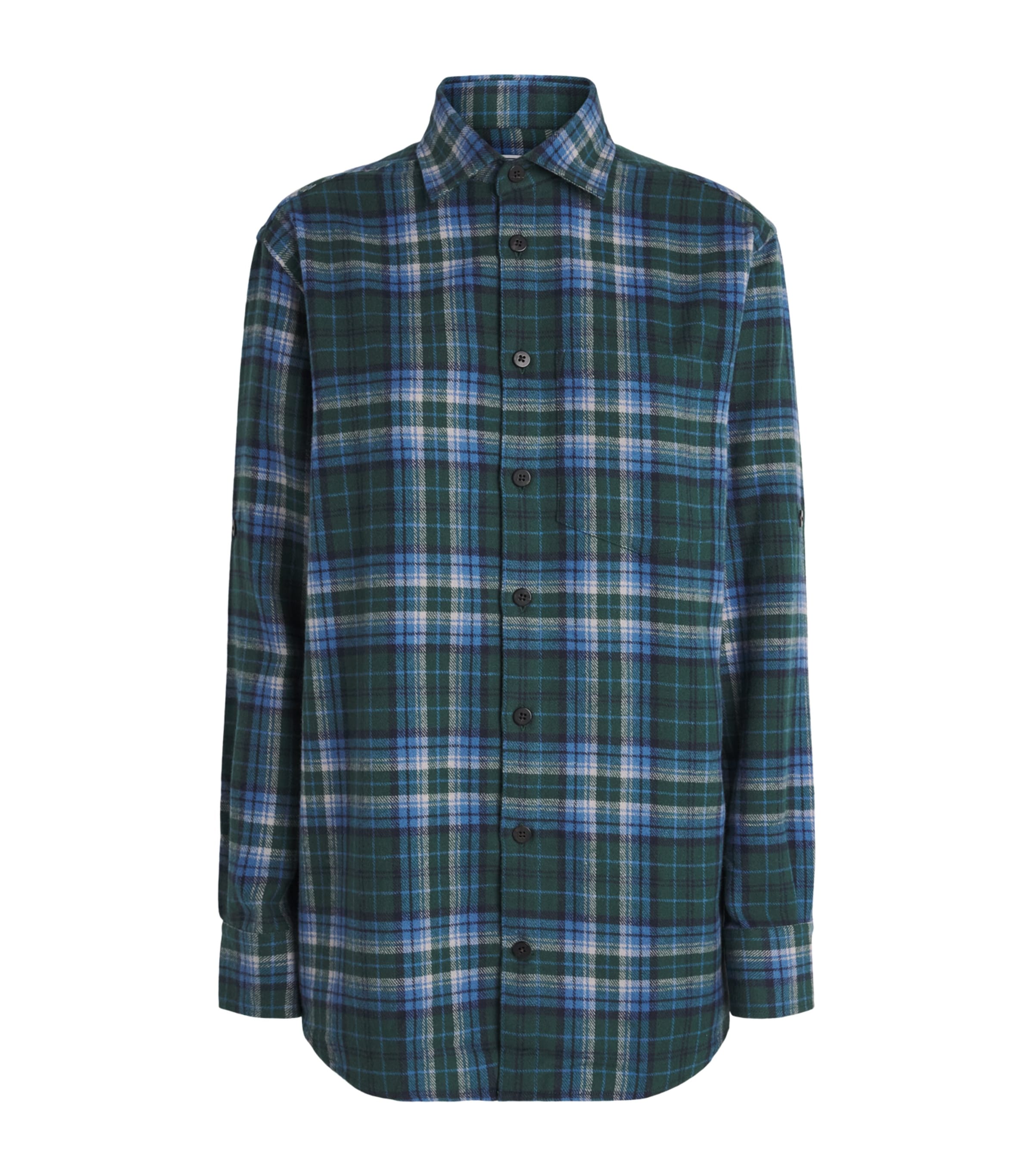 Cotton Check Oversized Shirt BLUE/GREEN PLAID Image 1