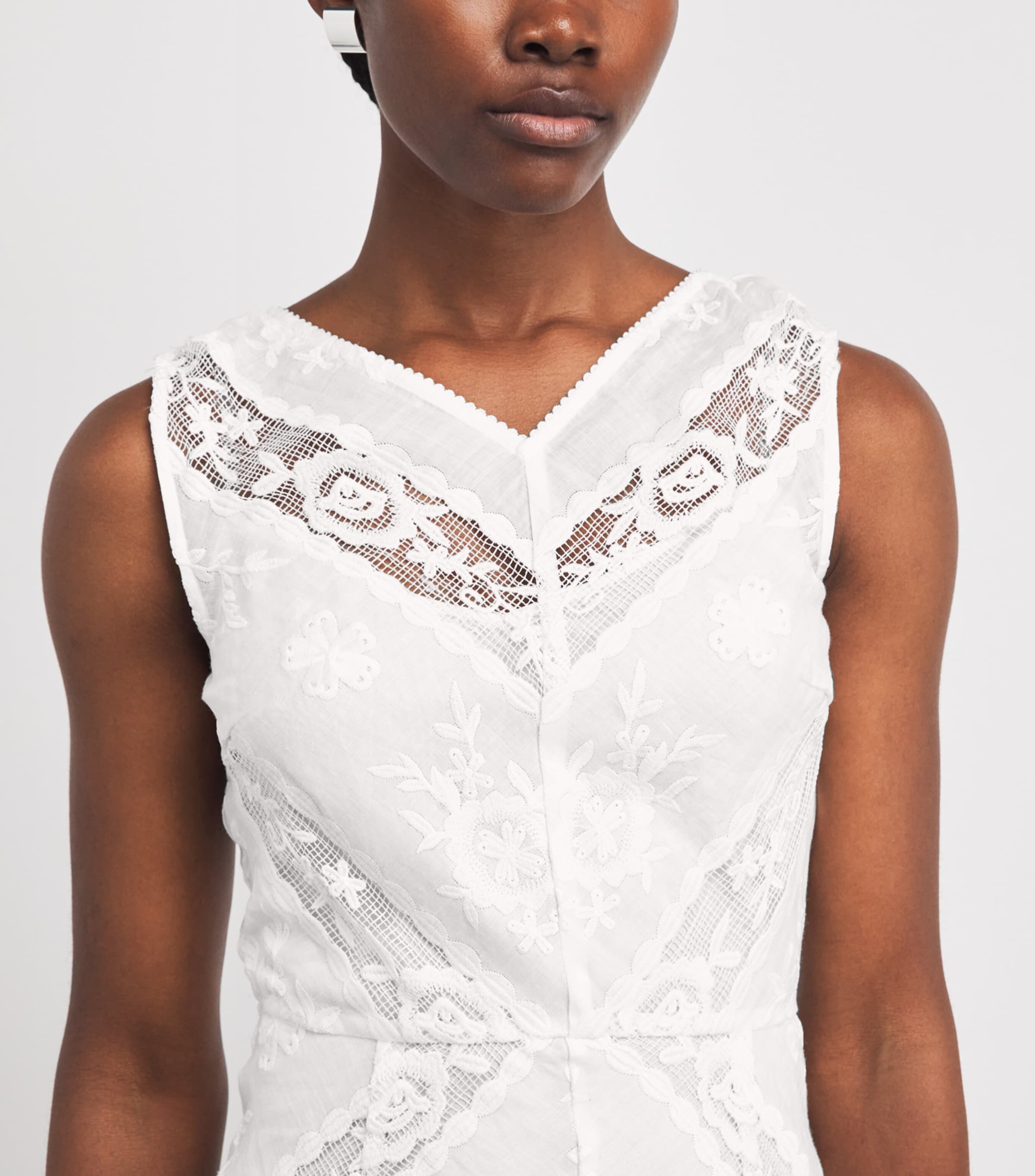 Self-Portrait Womens Ramie Embroidered Midi Dress White Image 3