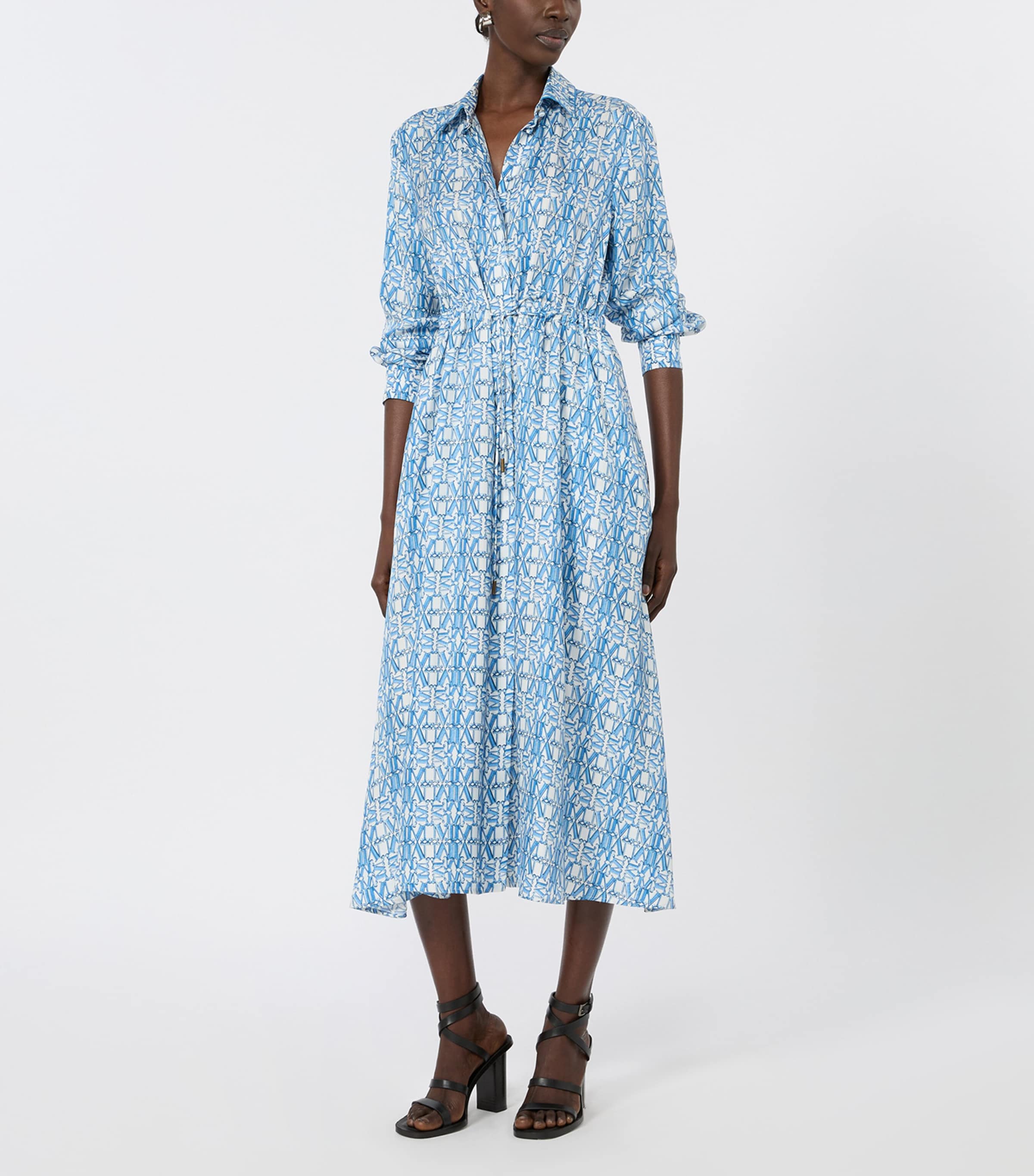 Max Mara Womens Silk Midi Shirt Dress Ocean Image 4