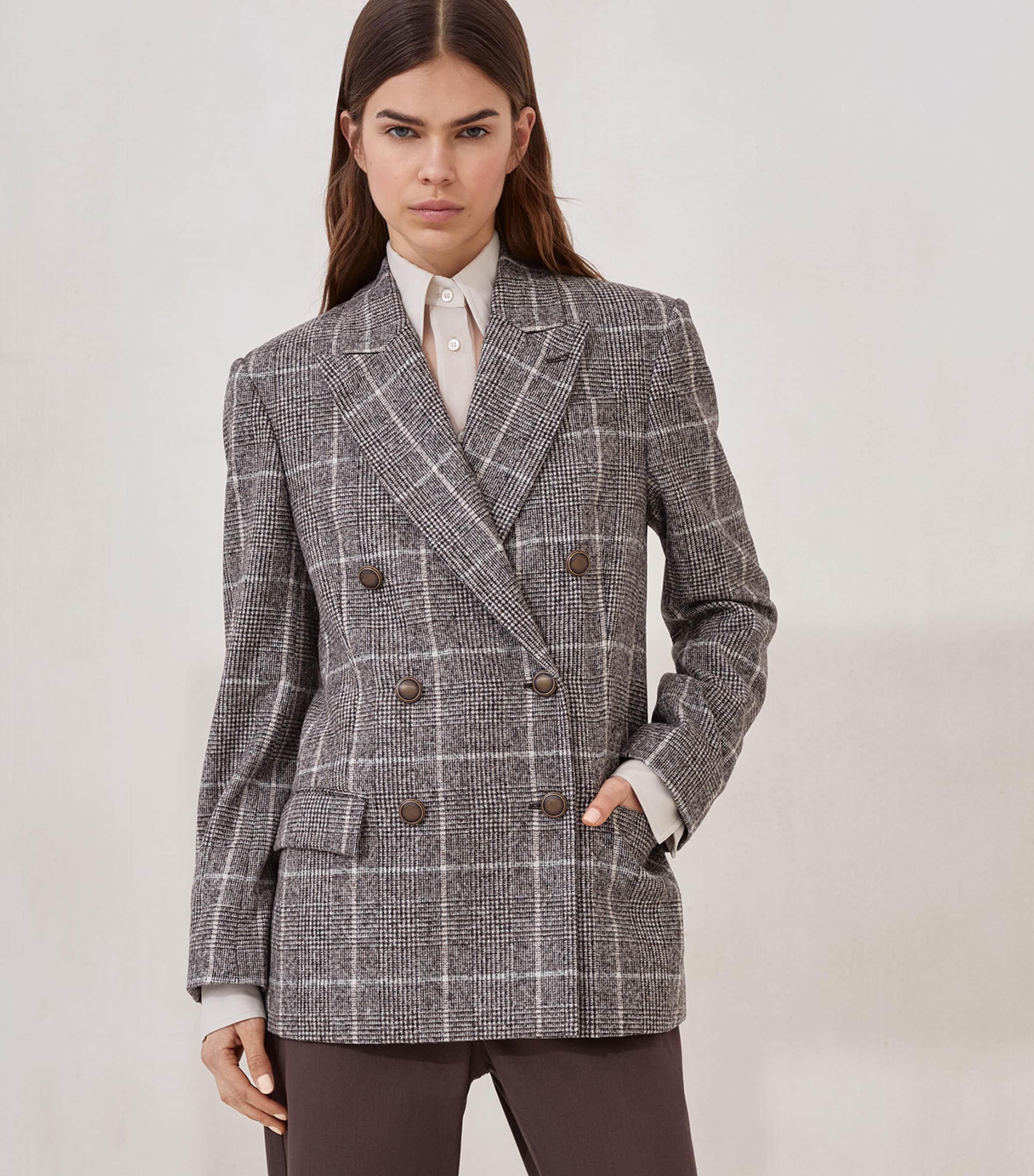 Brunello Cucinelli Womens Check Double-Breasted Blazer Image 2