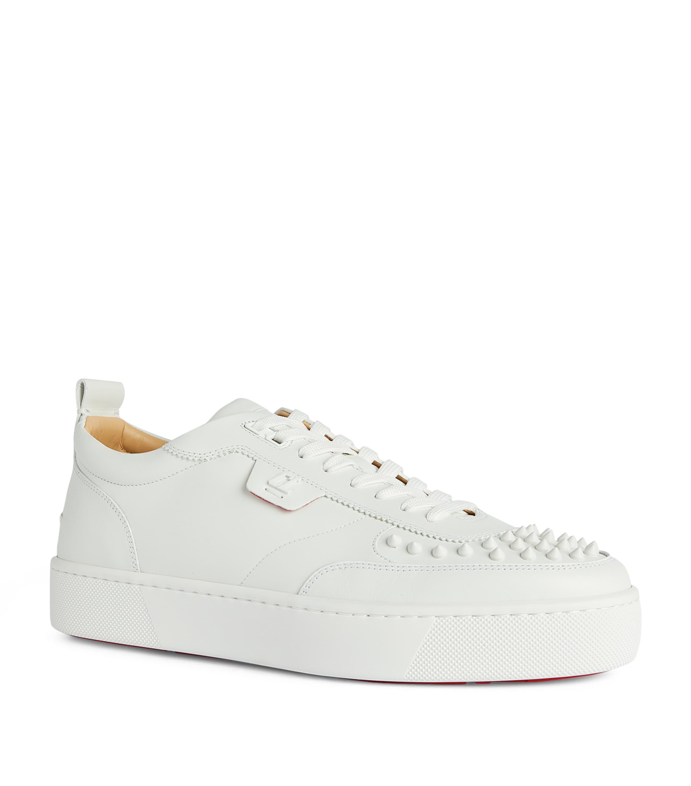 Shop Christian Louboutin Happyrui Spikes Leather Sneakers In White