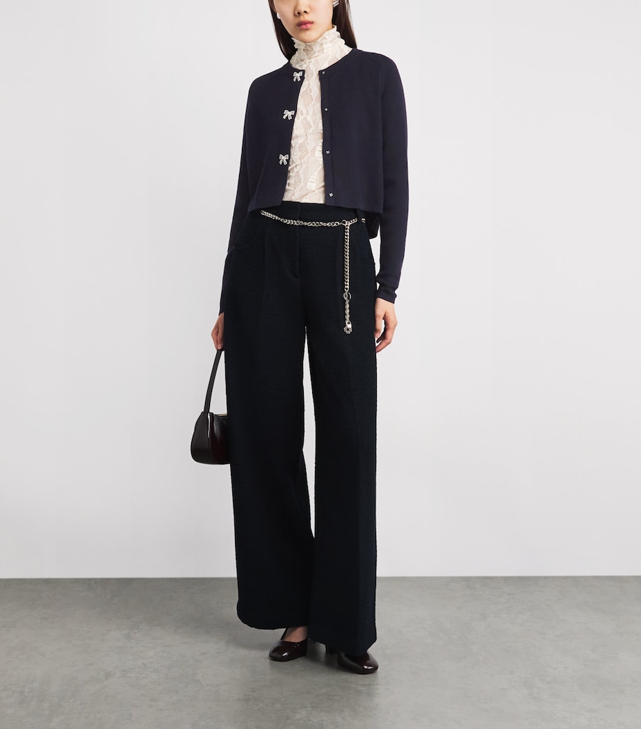 Wool Rib-Knit Bow Cardigan NAVY Image 2